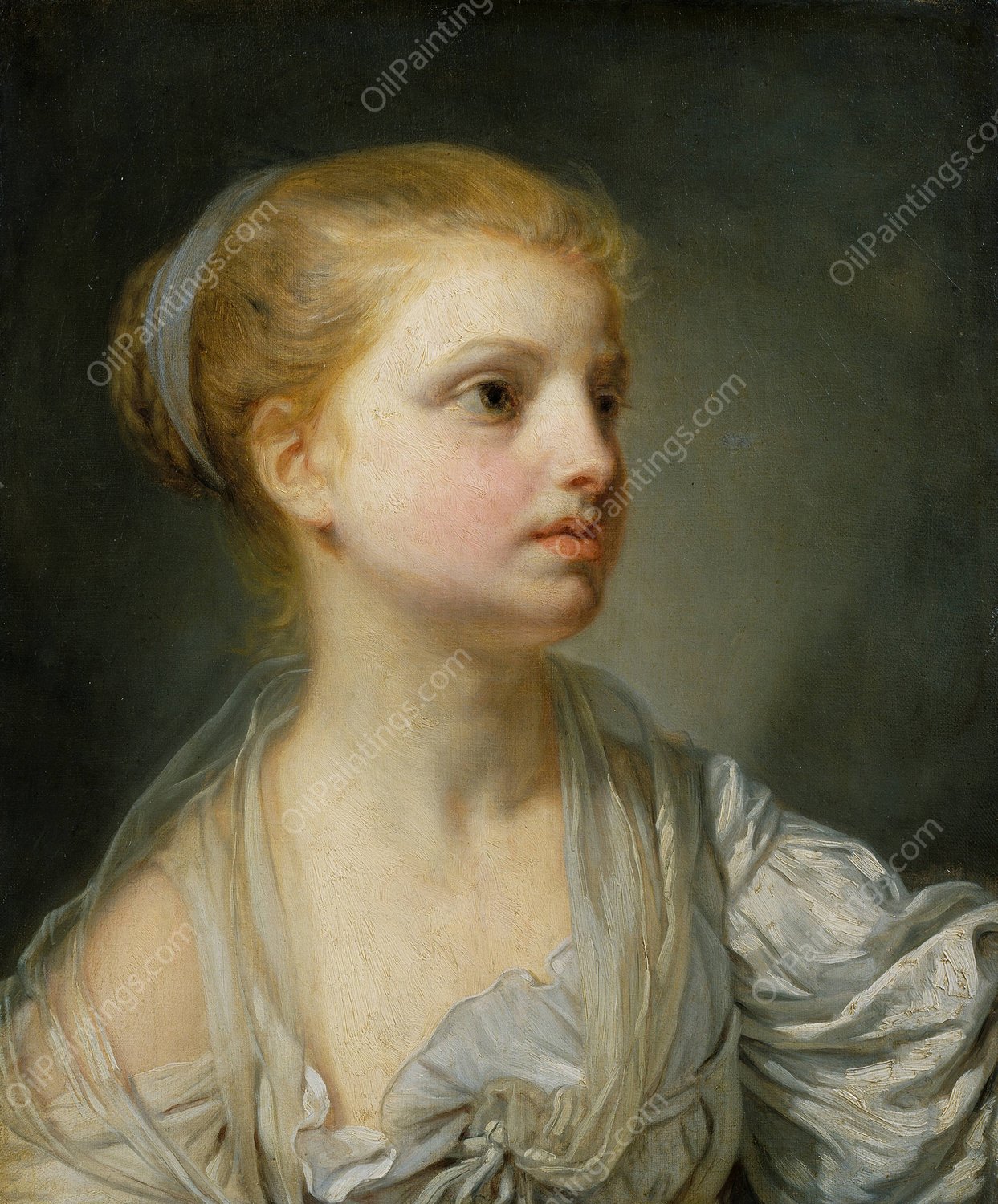 Girl in a White Dress  by Jean-Baptiste Greuze - Hand-Painted Oil Painting Reproduction