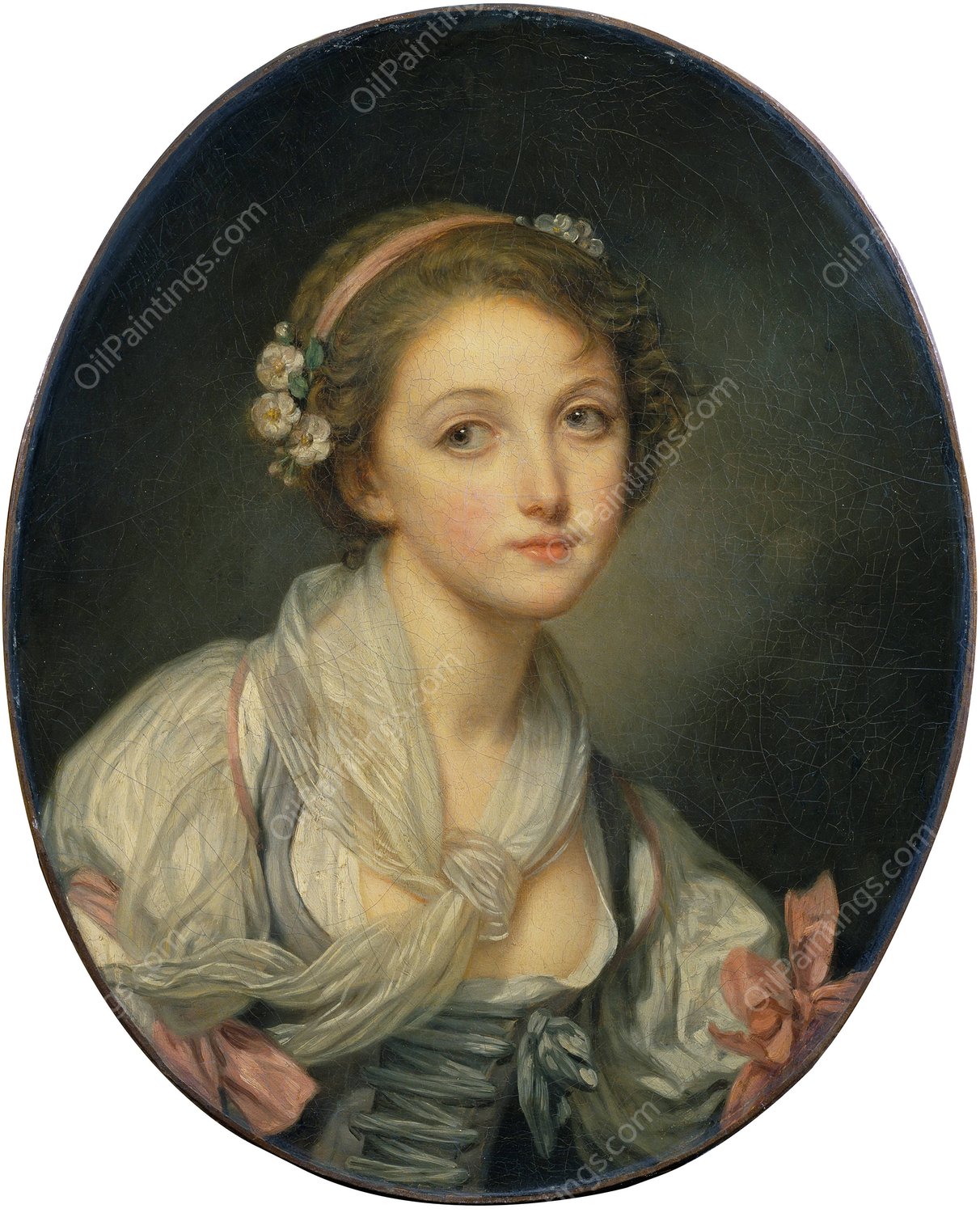 Girl with a Gauze Scarf  by Jean-Baptiste Greuze - Hand-Painted Oil Painting Reproduction