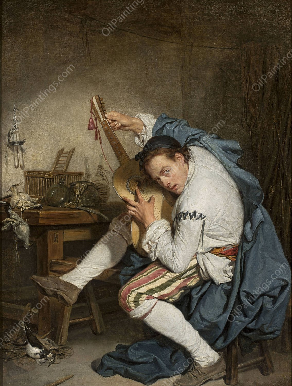 Guitar player  by Jean-Baptiste Greuze - Hand-Painted Oil Painting Reproduction