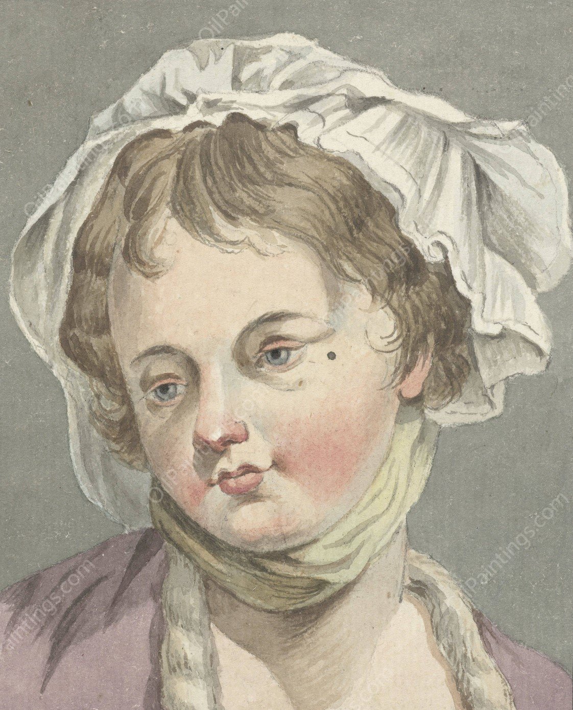 Head of a girl  by Jean-Baptiste Greuze - Hand-Painted Oil Painting Reproduction