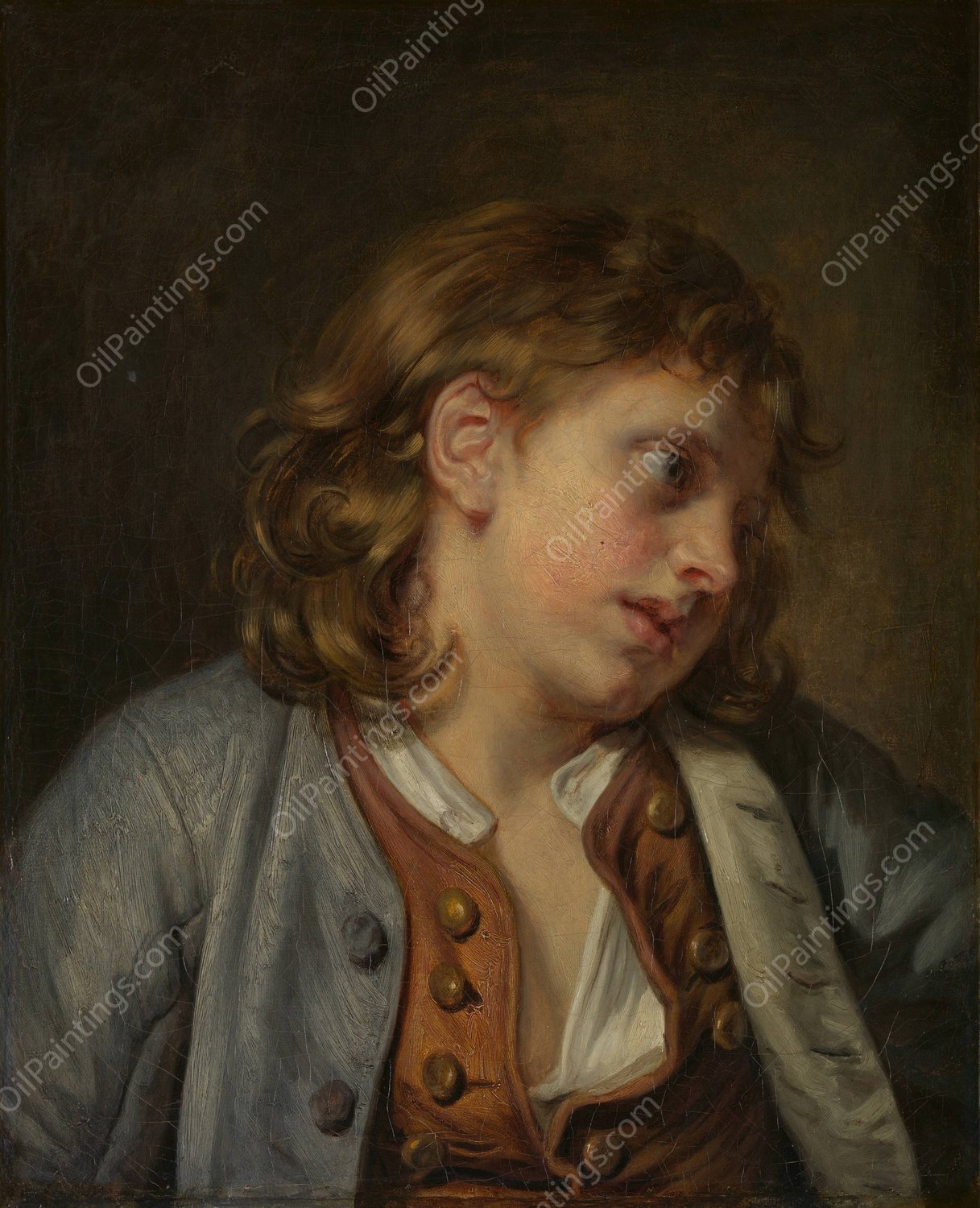 Head of a Young Boy  by Jean-Baptiste Greuze - Hand-Painted Oil Painting Reproduction