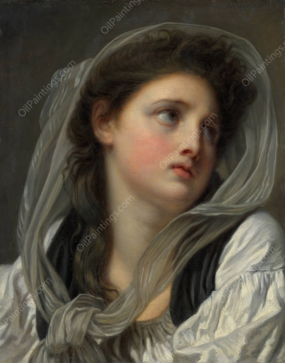 Head of a Young Woman  by Jean-Baptiste Greuze - Hand-Painted Oil Painting Reproduction