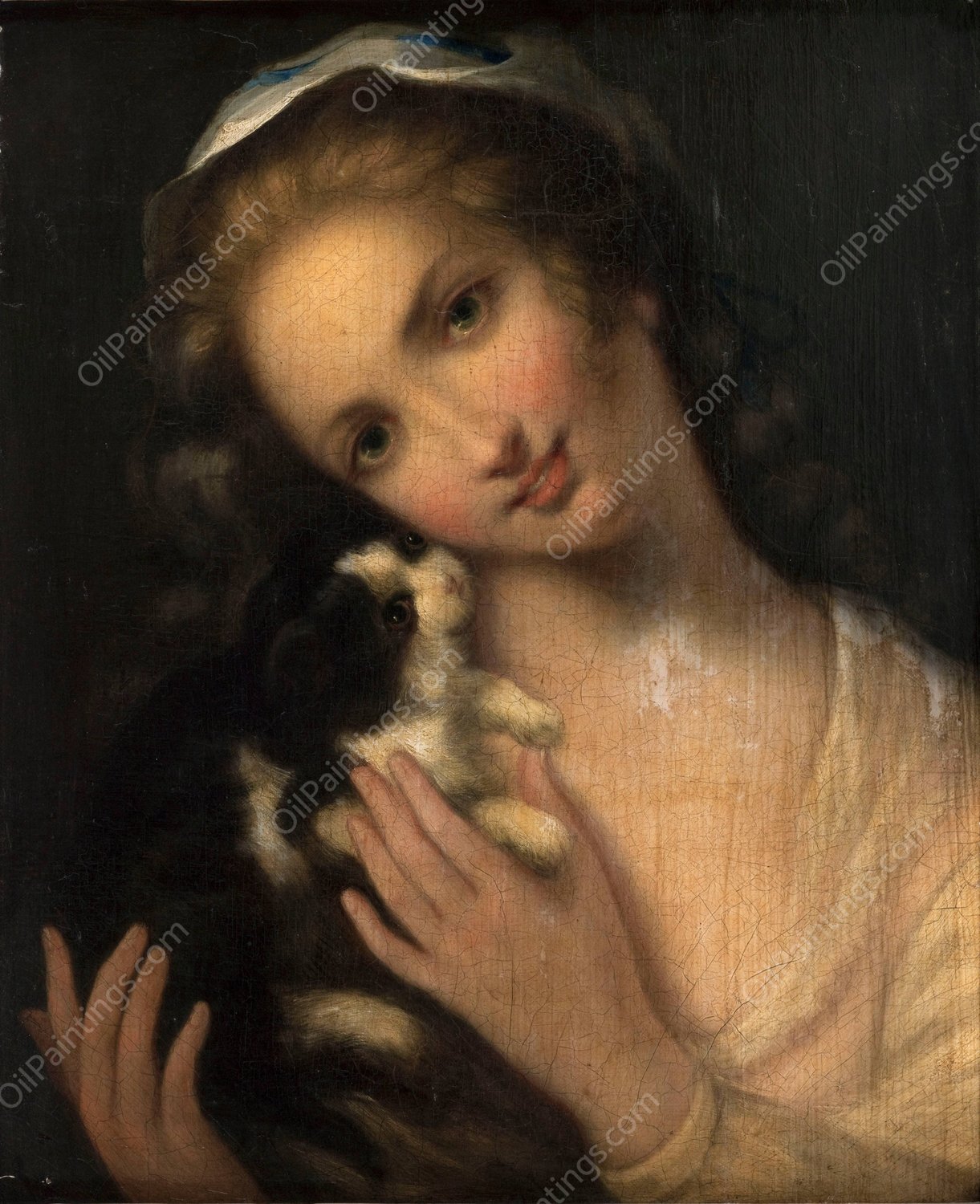 Jeune fille au chat by Jean-Baptiste Greuze - Hand-Painted Oil Painting Reproduction