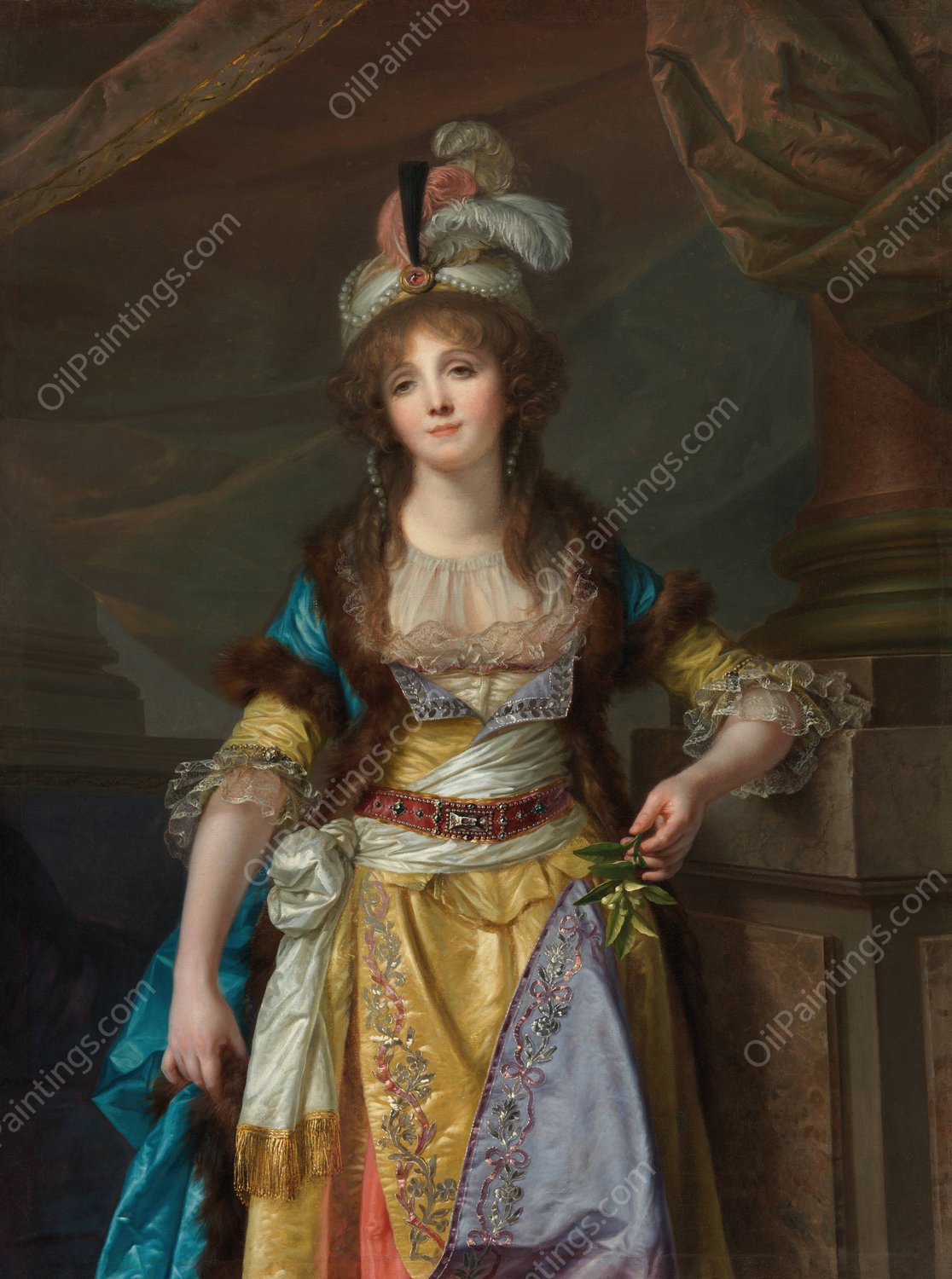 Portrait of a Lady in Turkish Fancy Dress  by Jean-Baptiste Greuze - Hand-Painted Oil Painting Reproduction