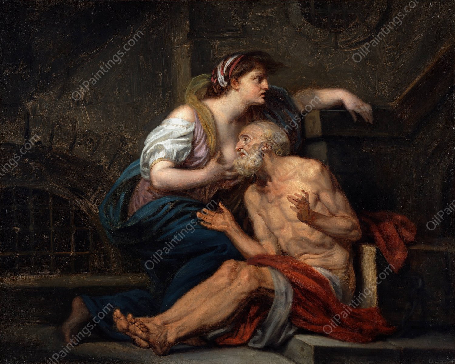 Roman Charity  by Jean-Baptiste Greuze - Hand-Painted Oil Painting Reproduction