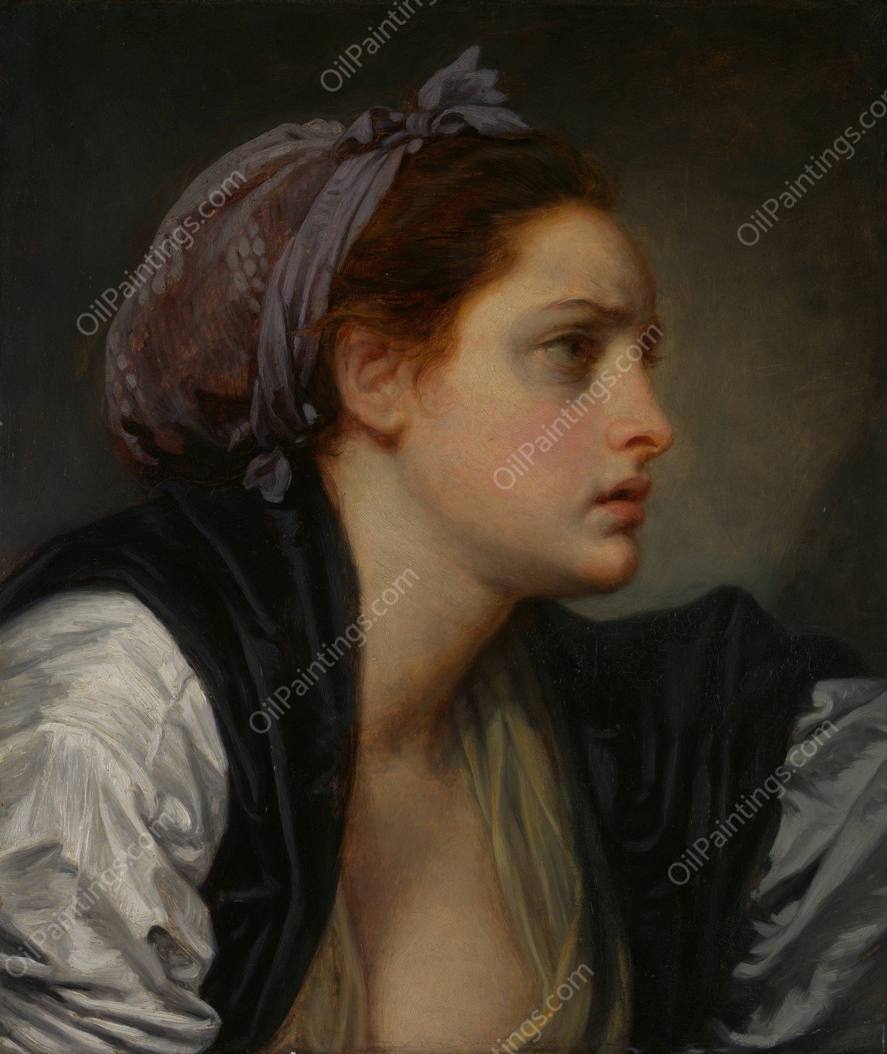 Study of a Woman's Head  by Jean-Baptiste Greuze - Hand-Painted Oil Painting Reproduction