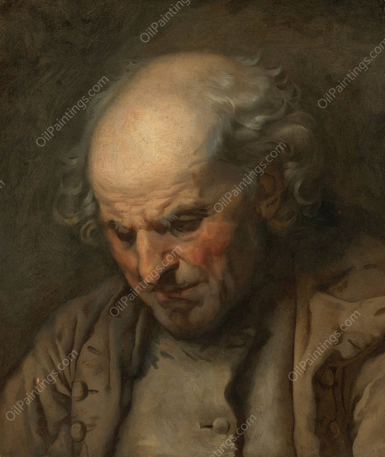 Study Of An Old Man, Head And Shoulders by Jean-Baptiste Greuze - Hand-Painted Oil Painting Reproduction
