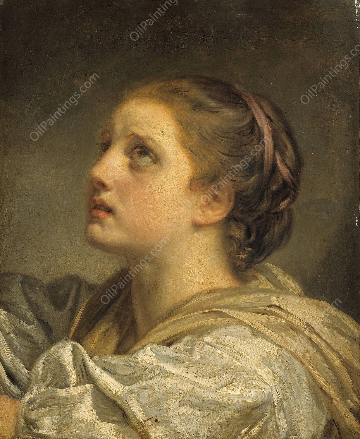 Tete de jeune femme  by Jean-Baptiste Greuze - Hand-Painted Oil Painting Reproduction