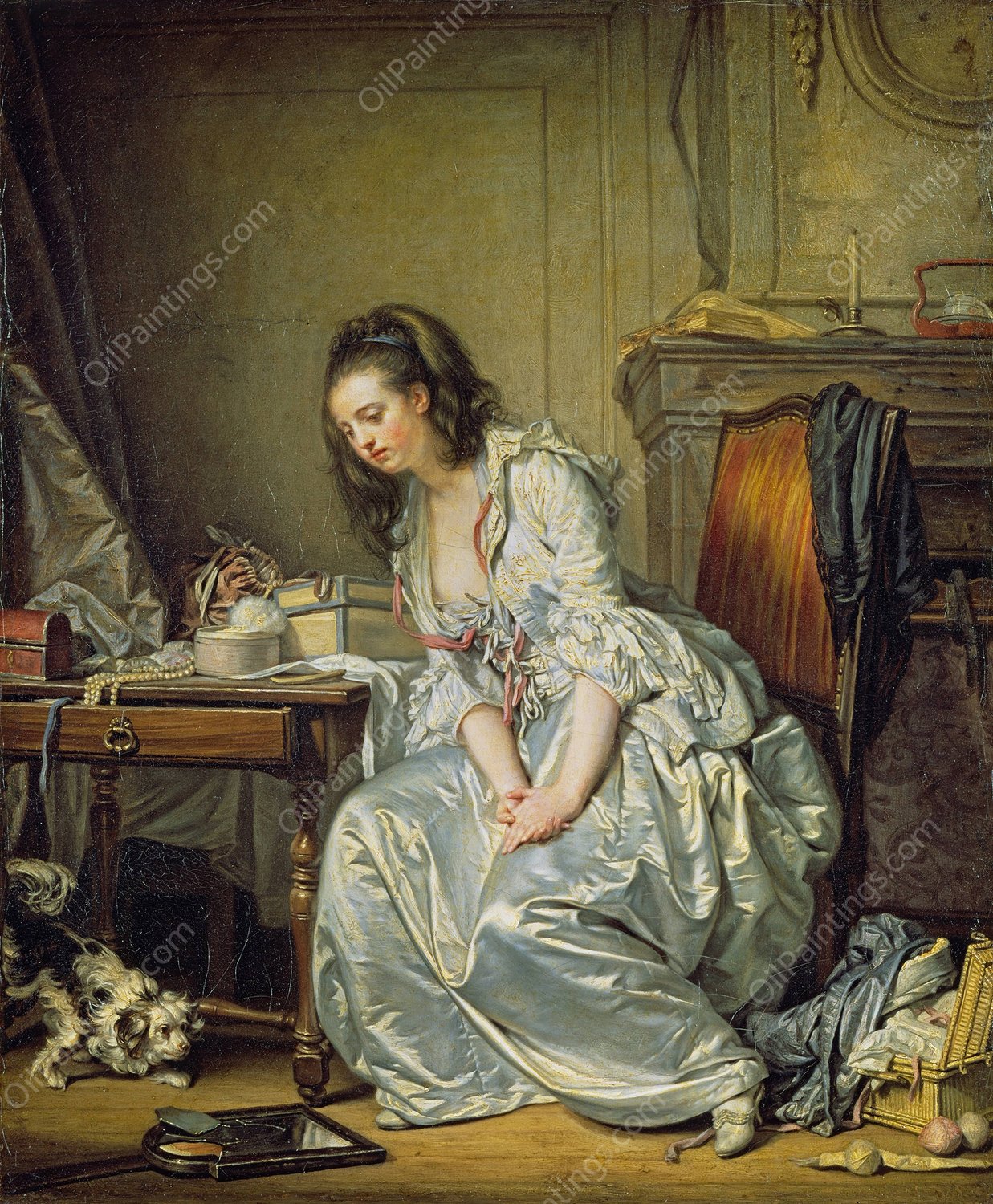 The Broken Mirror  by Jean-Baptiste Greuze - Hand-Painted Oil Painting Reproduction