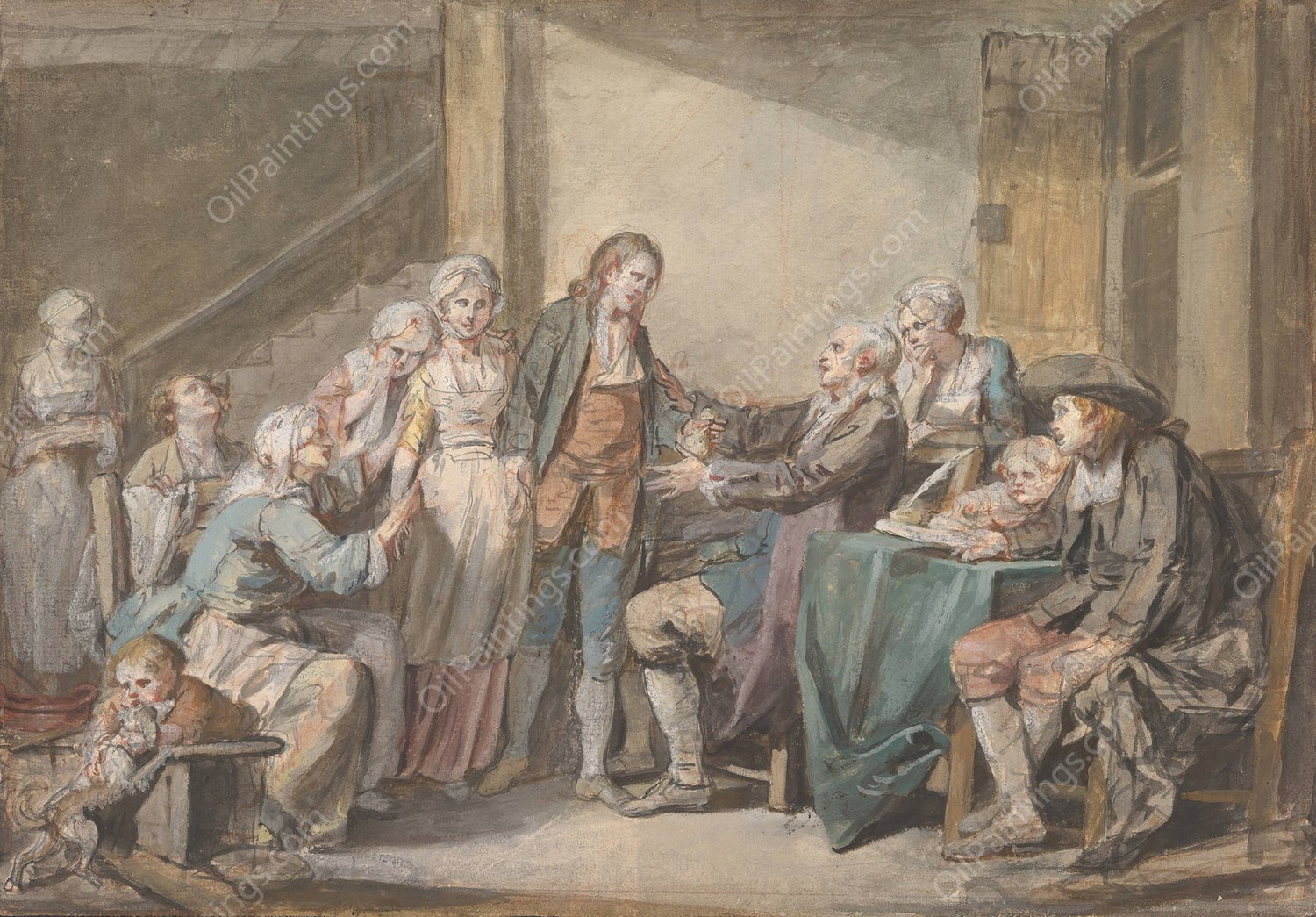 The Marriage Contract  by Jean-Baptiste Greuze - Hand-Painted Oil Painting Reproduction