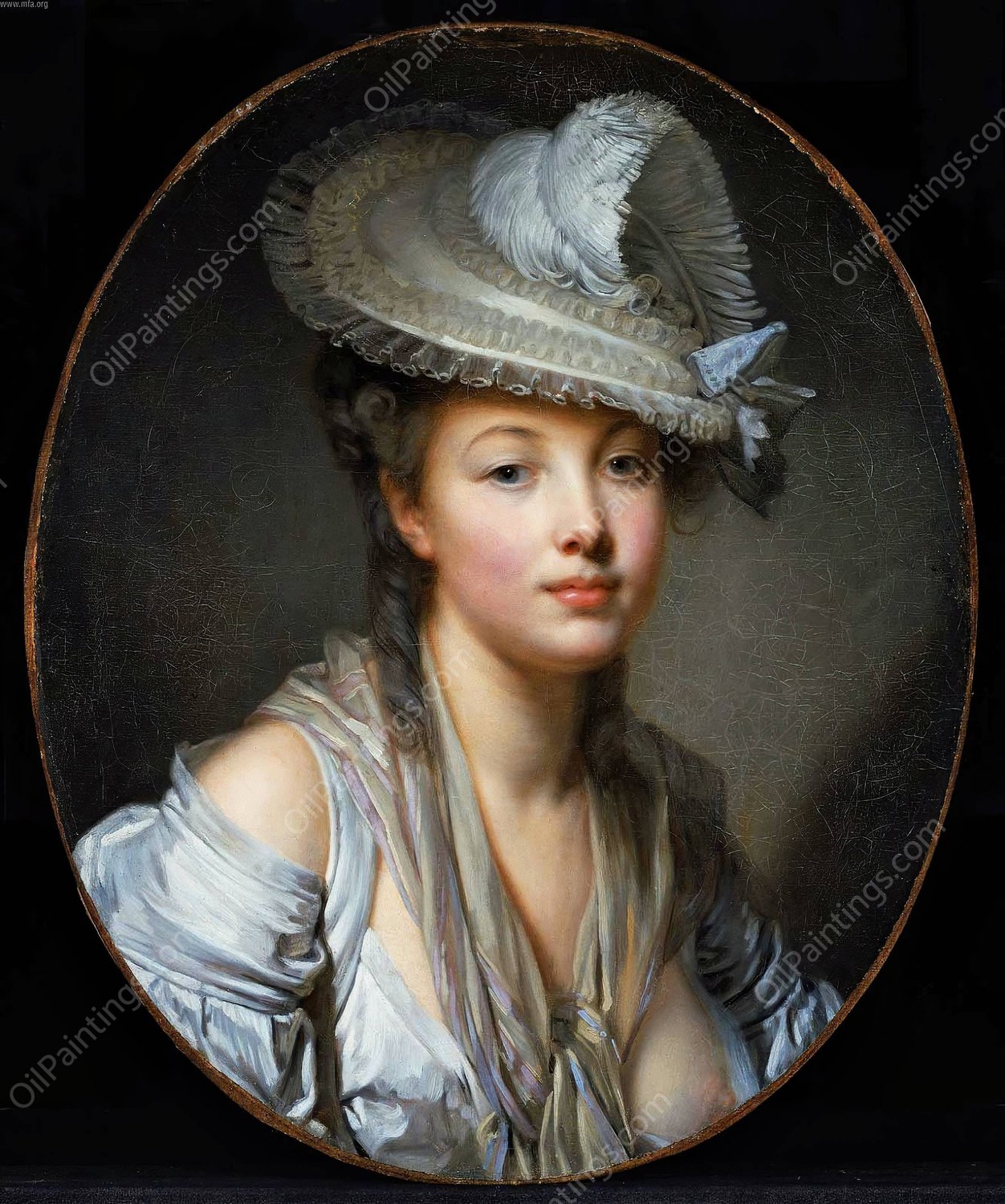 The White Hat  by Jean-Baptiste Greuze - Hand-Painted Oil Painting Reproduction