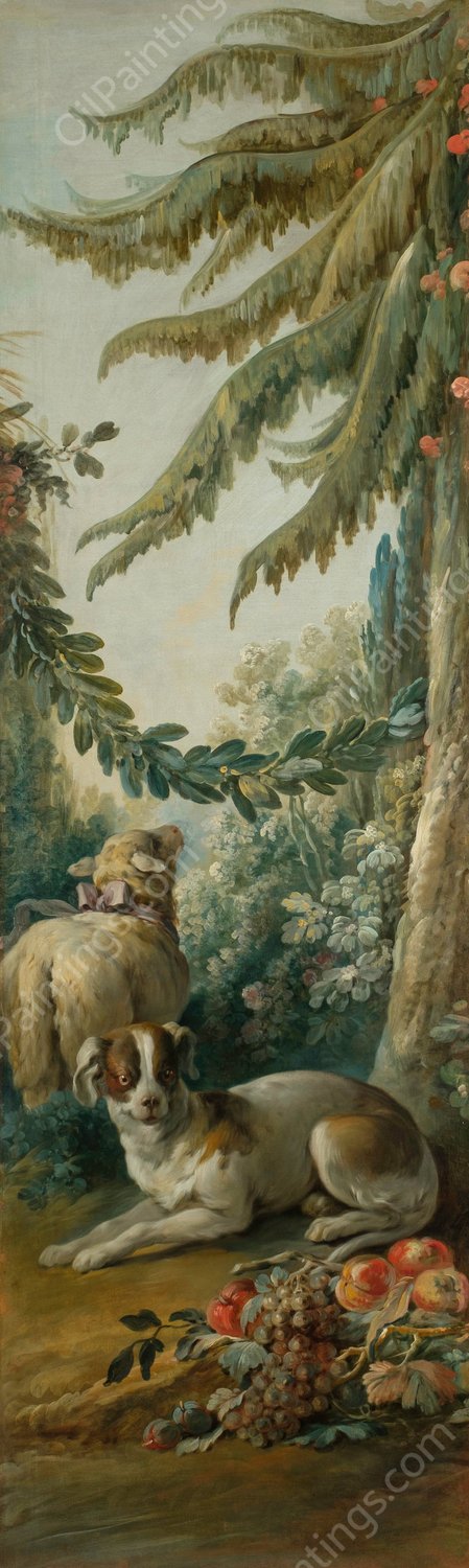 Chien et mouton dans un paysage  by Jean-Baptiste Huet - Hand-Painted Oil Painting Reproduction