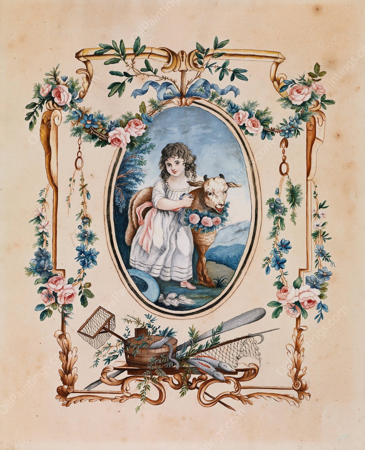 Little Shepherdess with Lamb by Jean-Baptiste Huet - Hand-Painted Oil Painting Reproduction