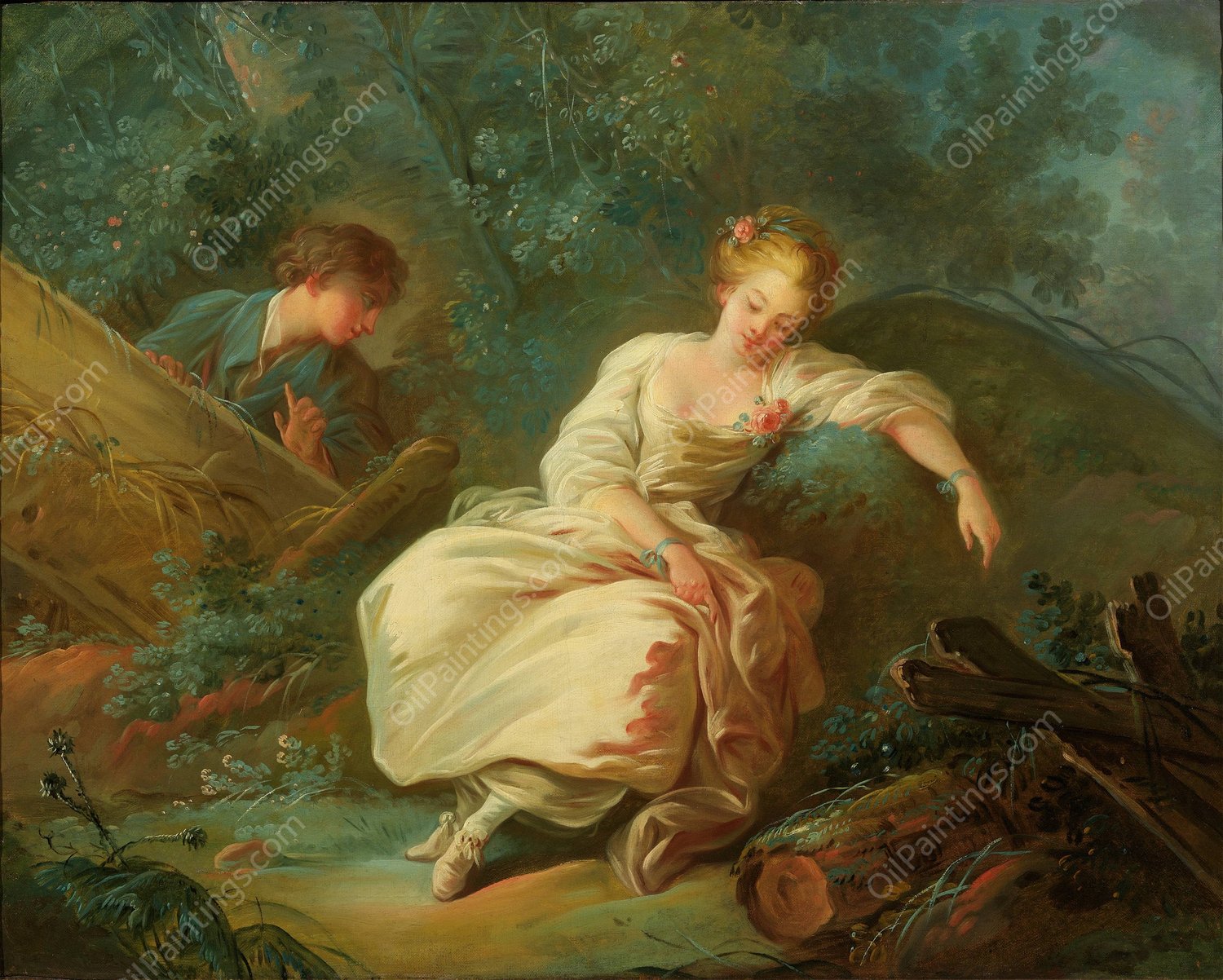 Young Couple in a Landscape by Jean-Baptiste Huet - Hand-Painted Oil Painting Reproduction