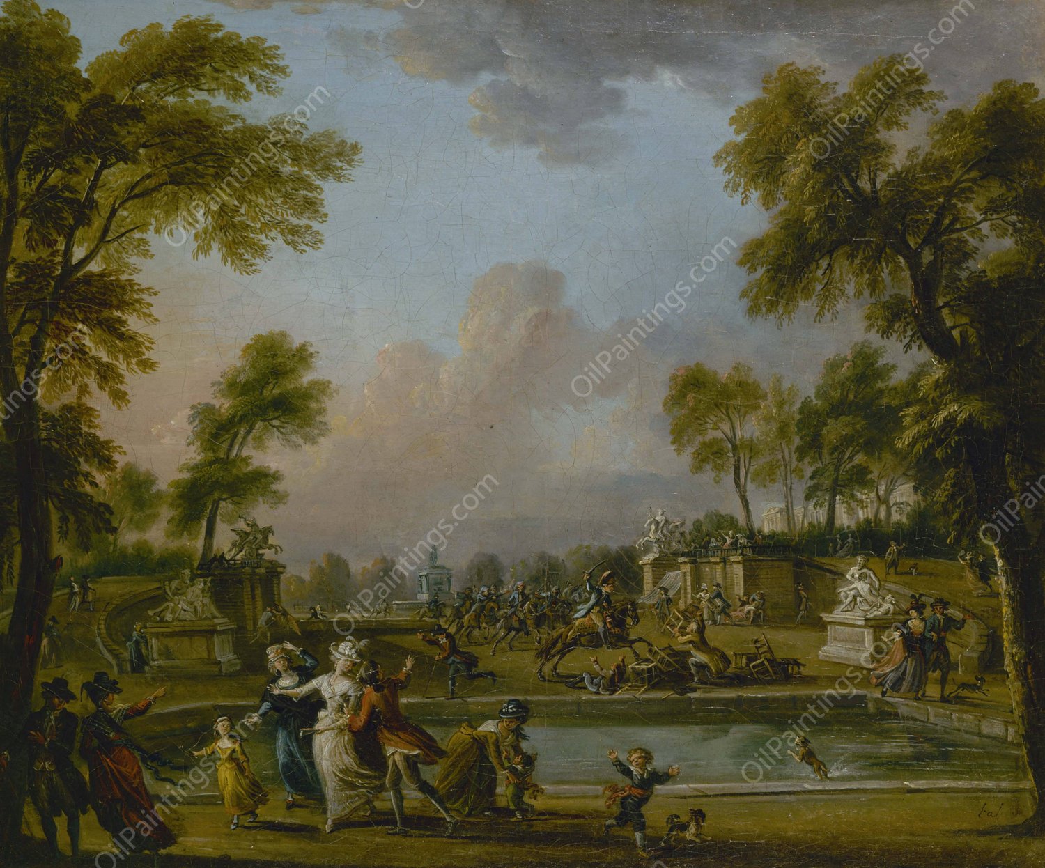 La charge du prince de Lambesc dans le jardin des Tuileries, le 12 juillet 1789  by Jean-Baptiste Lallemand - Hand-Painted Oil Painting Reproduction