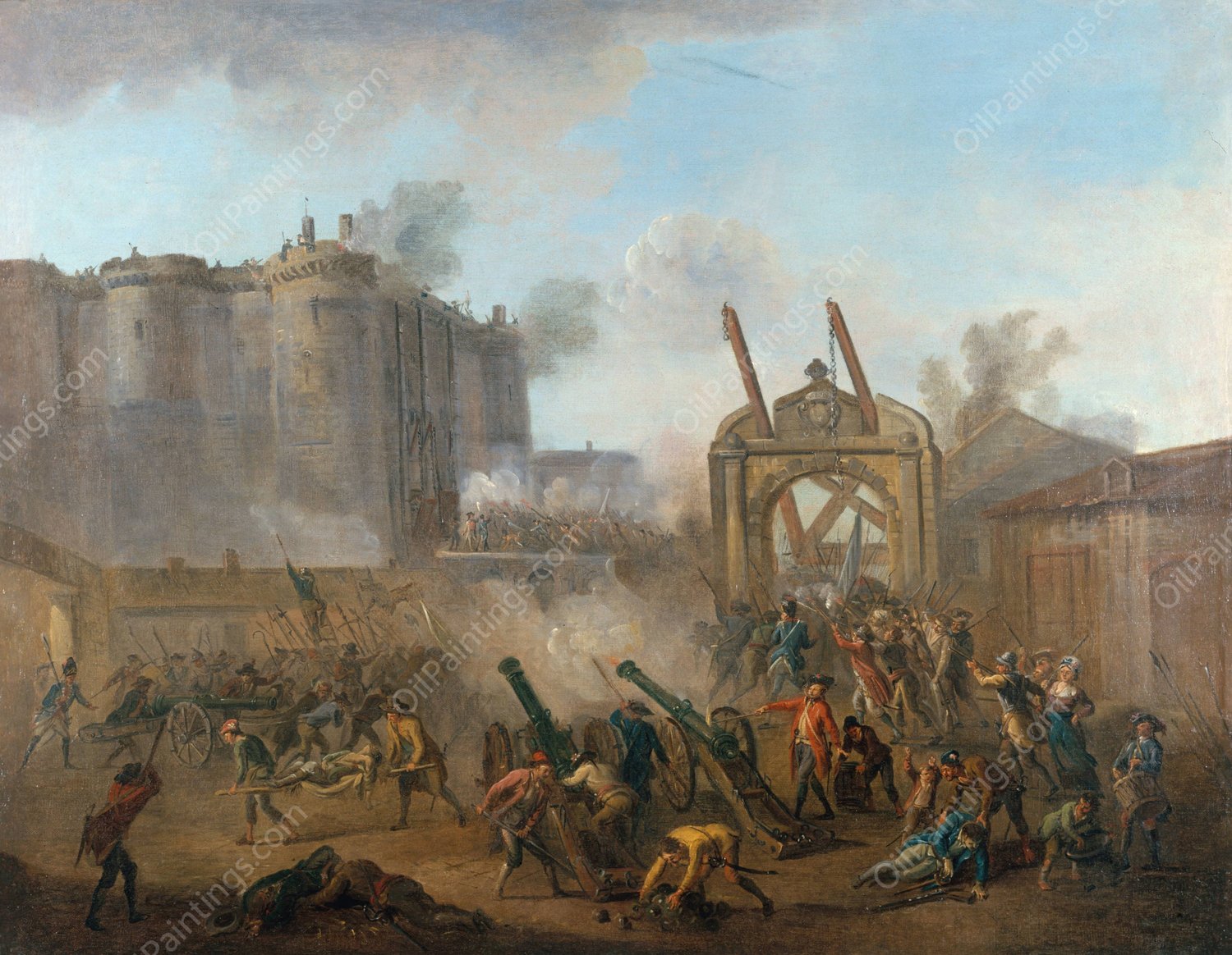 La prise de la Bastille, le 14 juillet 1789  by Jean-Baptiste Lallemand - Hand-Painted Oil Painting Reproduction