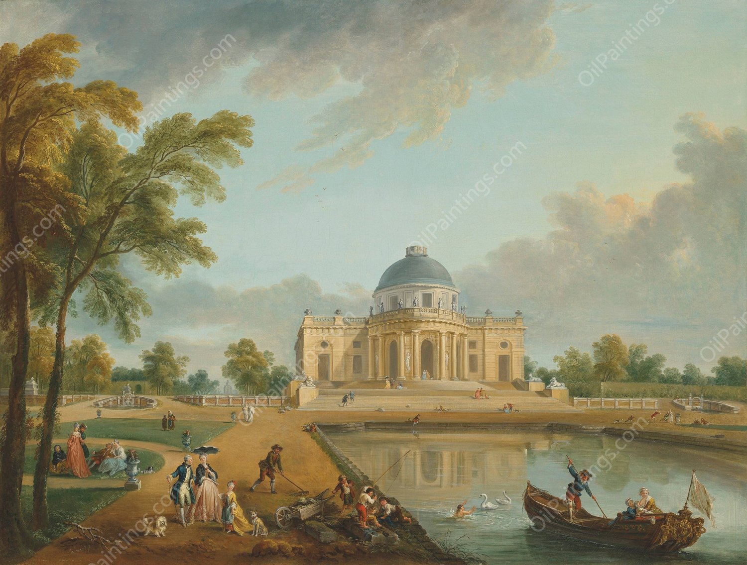 The east side of the Chateau de Montmusard, Dijon, seen from the gardens by Jean-Baptiste Lallemand - Hand-Painted Oil Painting Reproduction