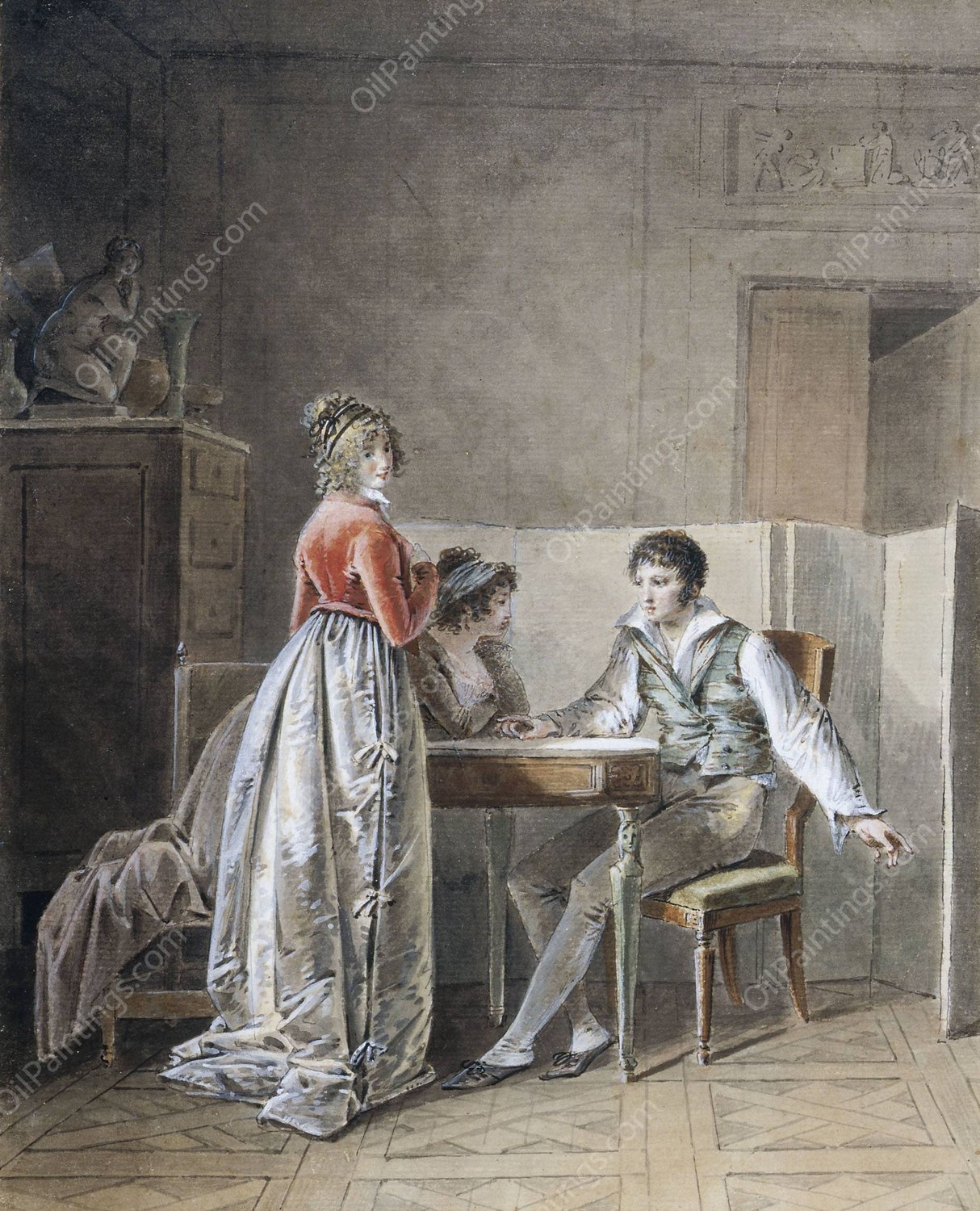 Conversation dans un interieur  by Jean-Baptiste Mallet - Hand-Painted Oil Painting Reproduction