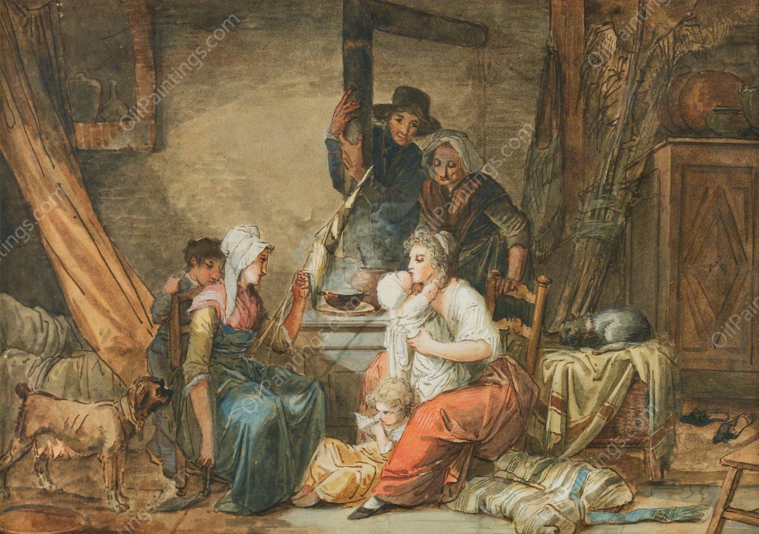 Interior Scene by Jean-Baptiste Mallet - Hand-Painted Oil Painting Reproduction