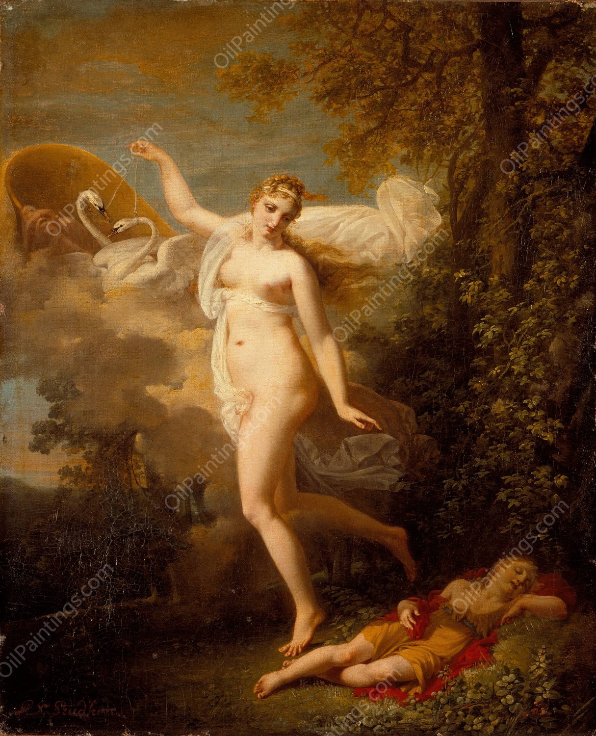 Venus and a Sleeping Cupid  by Jean-Baptiste Mallet - Hand-Painted Oil Painting Reproduction