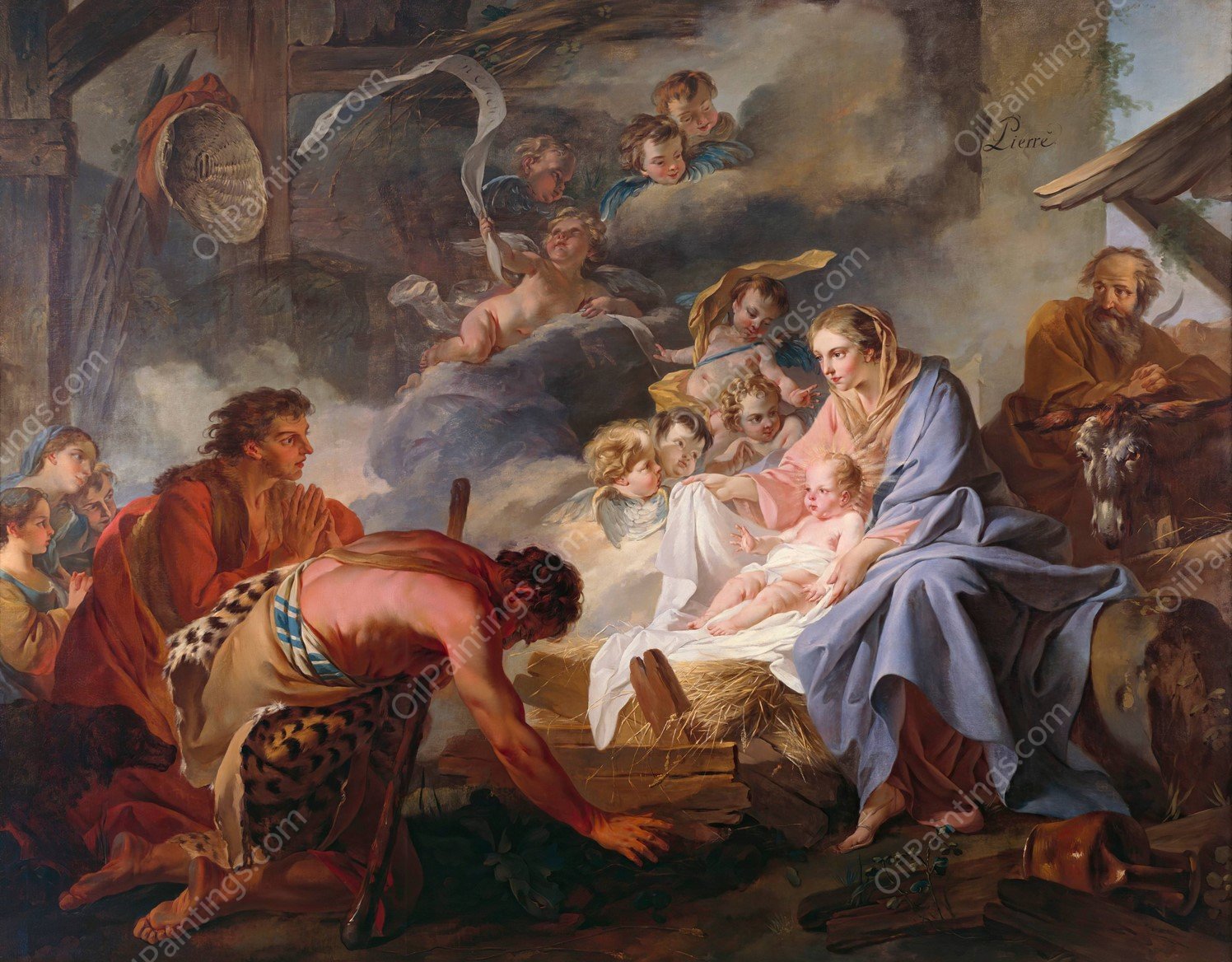 The Adoration of the Shepherds  by Jean Baptiste Marie Pierre - Hand-Painted Oil Painting Reproduction