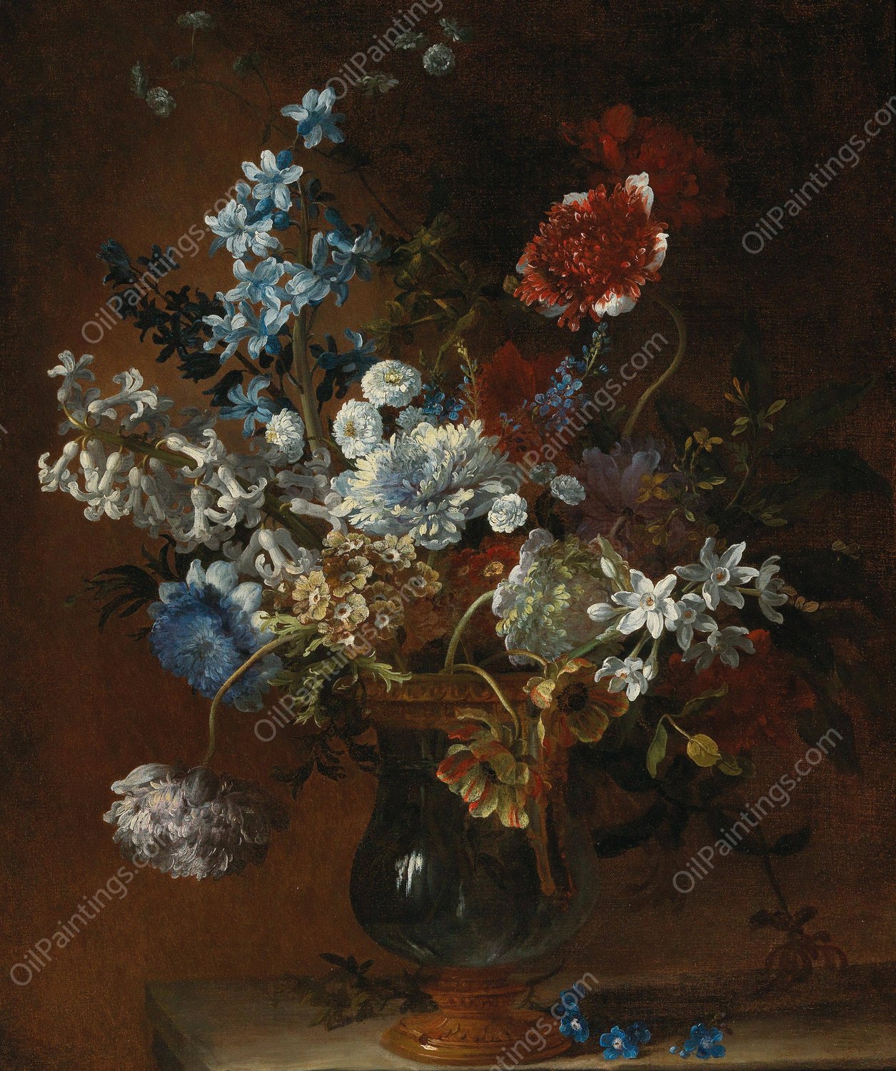 Still life with flowers in a vase by Jean-Baptiste Monnoyer - Hand-Painted Oil Painting Reproduction