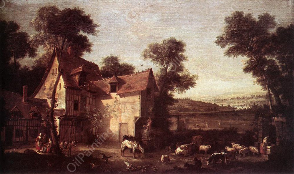 Farmhouse by Jean-Baptiste Oudry - Hand-Painted Oil Painting Reproduction
