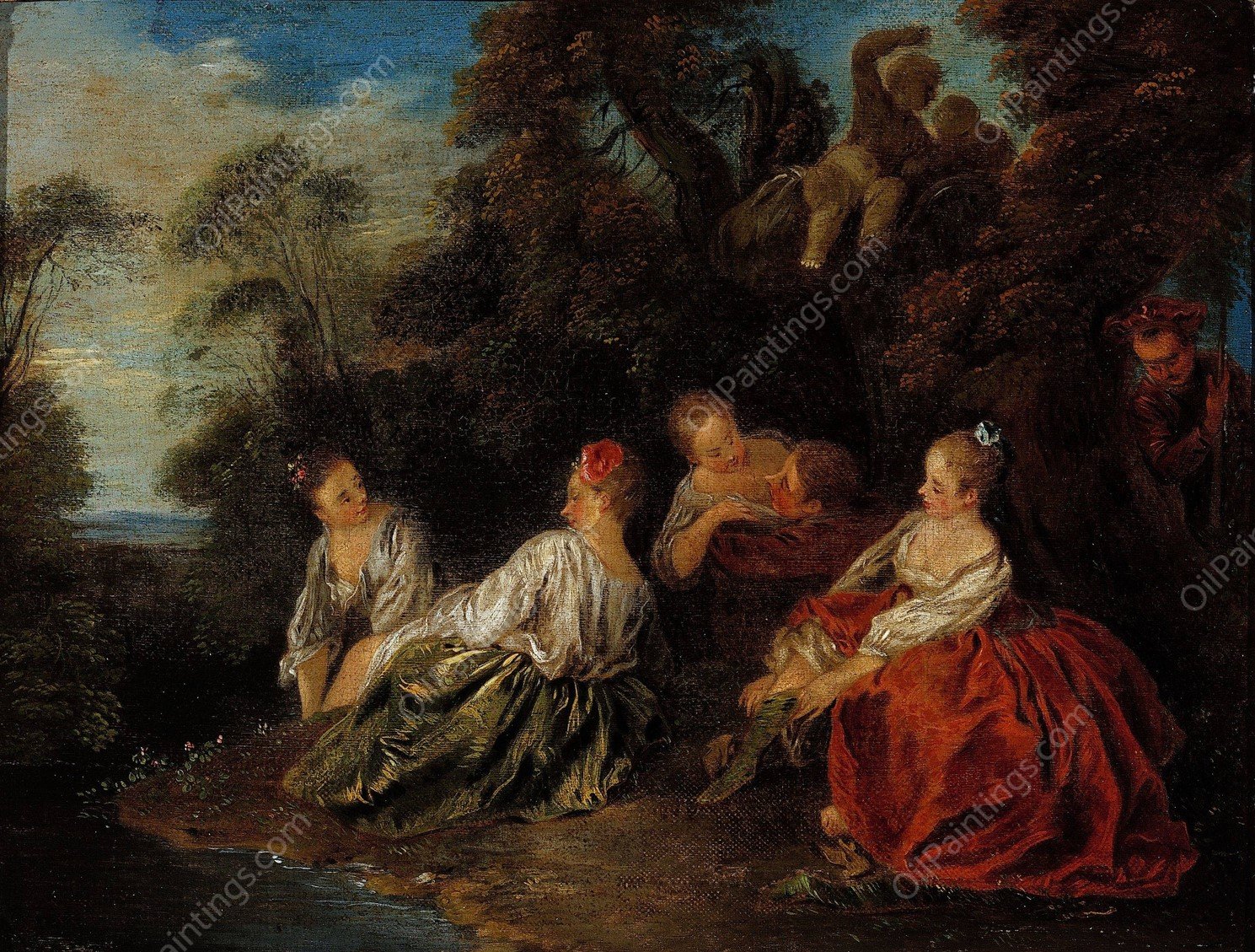 Les Plaisirs du bain by Jean-Baptiste Pater - Hand-Painted Oil Painting Reproduction