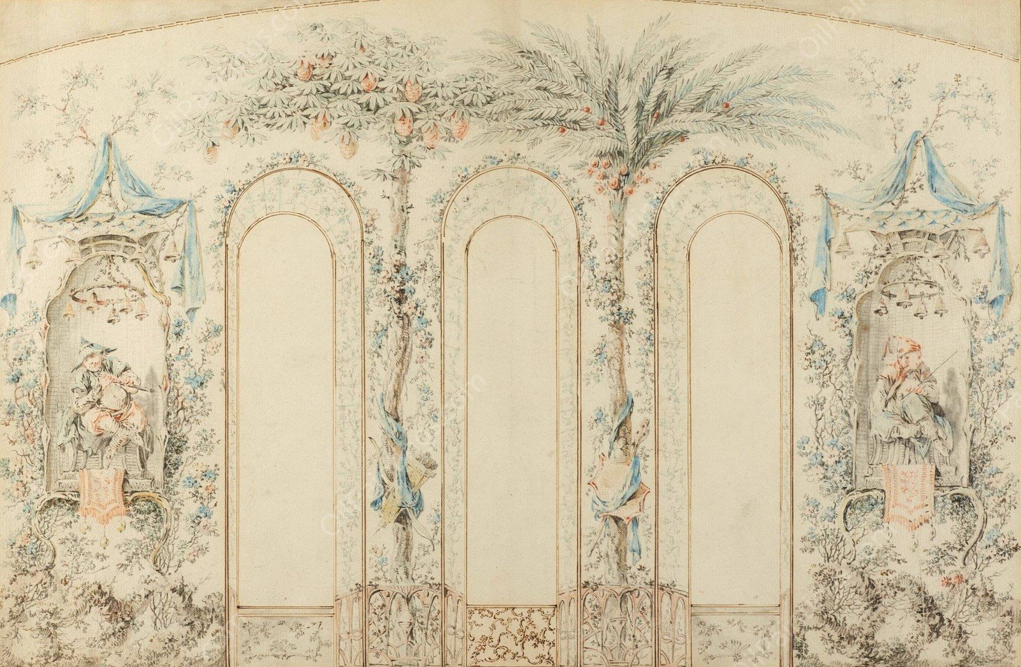 Chinoiserie Wall Design  by Jean-Baptiste Pillement - Hand-Painted Oil Painting Reproduction
