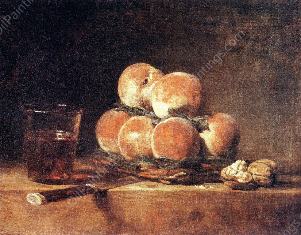 A Basket of Peaches by Jean-Baptiste-Simeon Chardin - Hand-Painted Oil Painting Reproduction