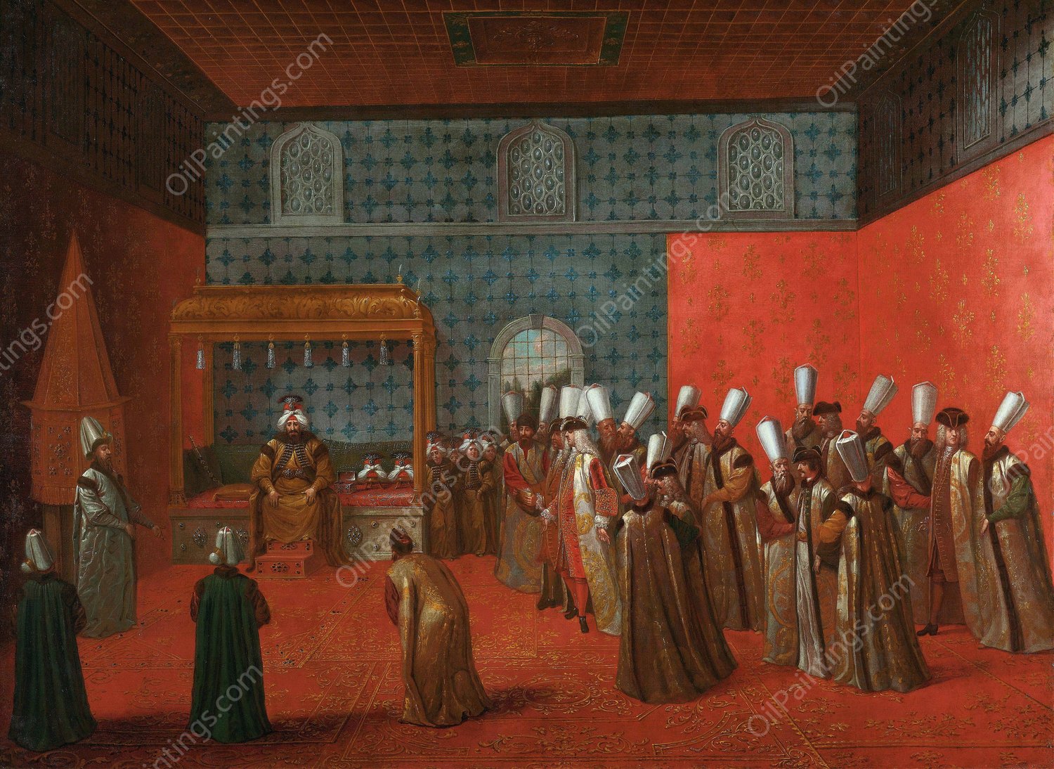 Ambassador Cornelis Calkoen at his Audience with Sultan Ahmed III  by Jean Baptiste Vanmour - Hand-Painted Oil Painting Reproduction