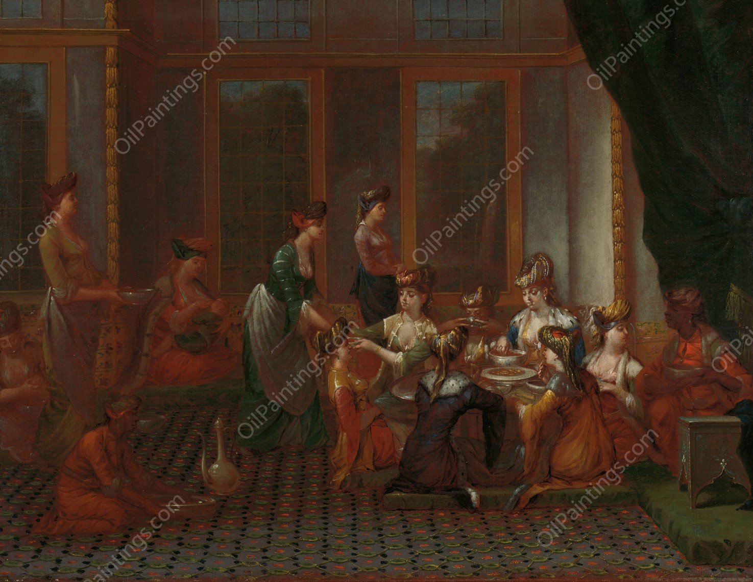 Banquet of Distinguished Turkish Women  by Jean Baptiste Vanmour - Hand-Painted Oil Painting Reproduction