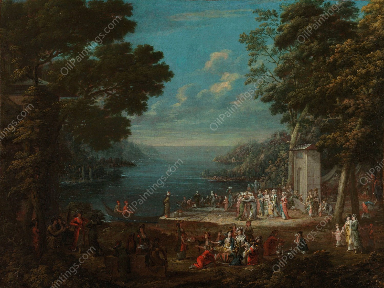 Ladies' Outing at Hunkar İskelesi along the Bosporus  by Jean Baptiste Vanmour - Hand-Painted Oil Painting Reproduction