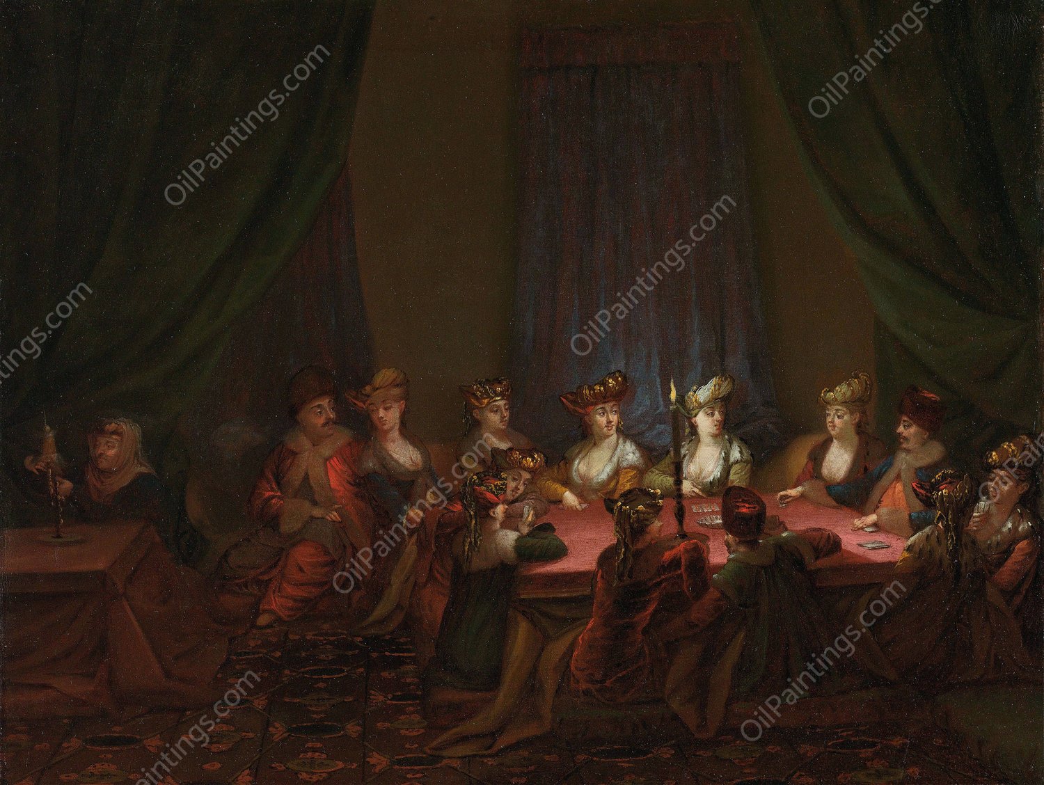 Party of Armenians Playing Cards  by Jean Baptiste Vanmour - Hand-Painted Oil Painting Reproduction