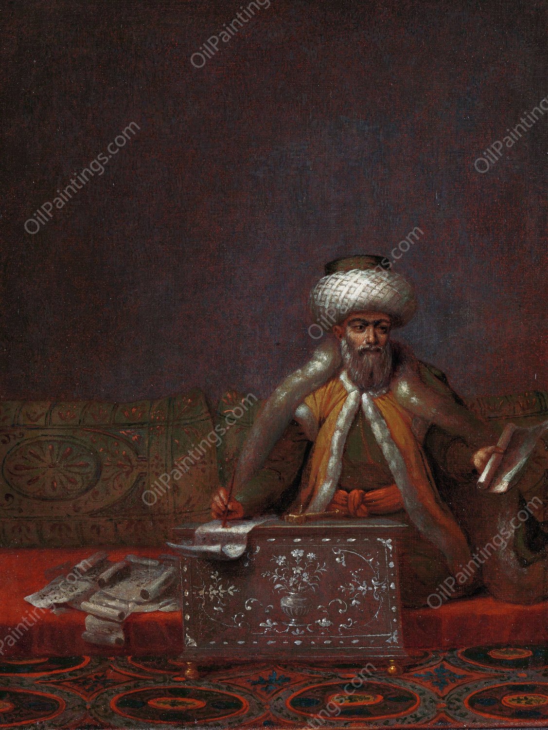 The Reis Effendi, Head of the Chancery  by Jean Baptiste Vanmour - Hand-Painted Oil Painting Reproduction