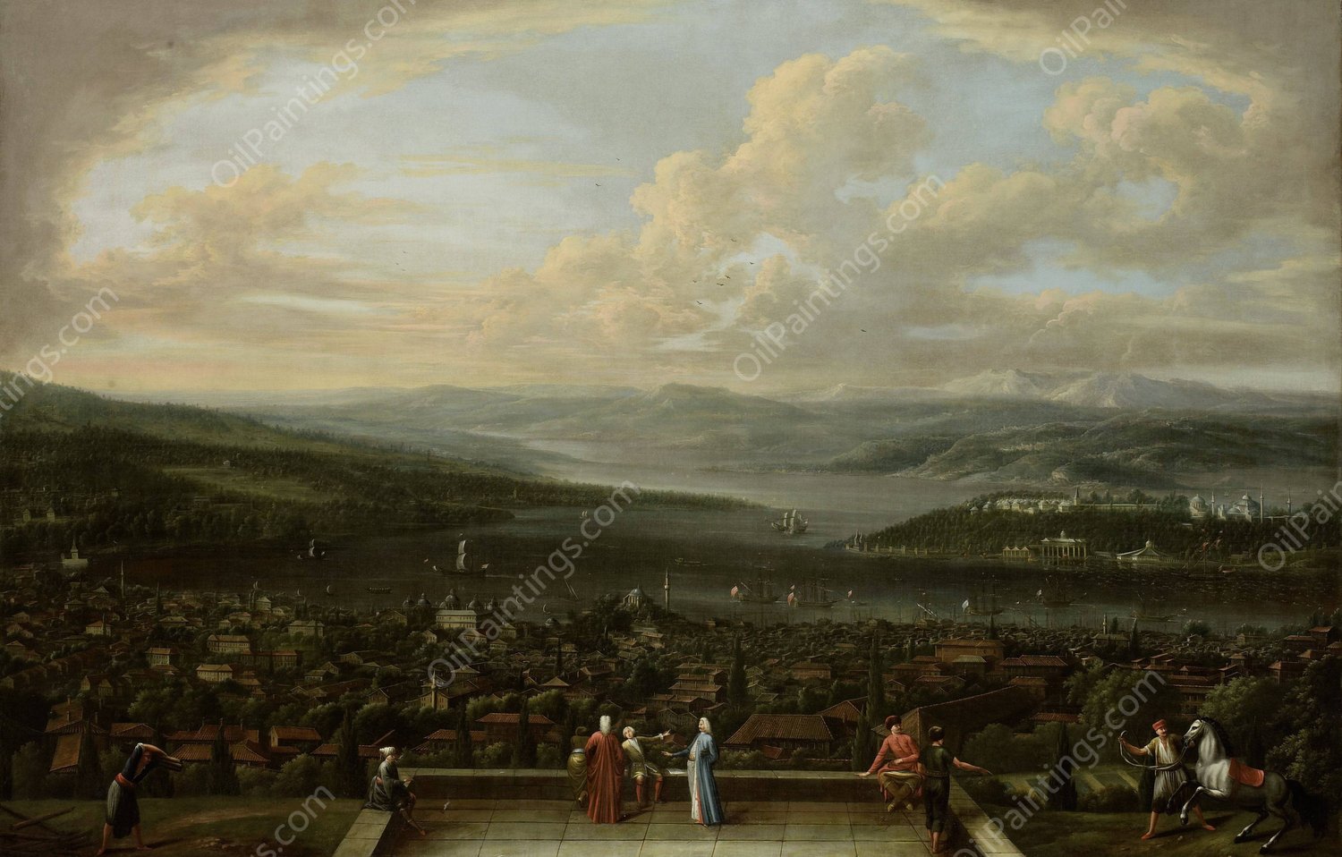 View of Istanbul from the Dutch Embassy at Pera  by Jean Baptiste Vanmour - Hand-Painted Oil Painting Reproduction