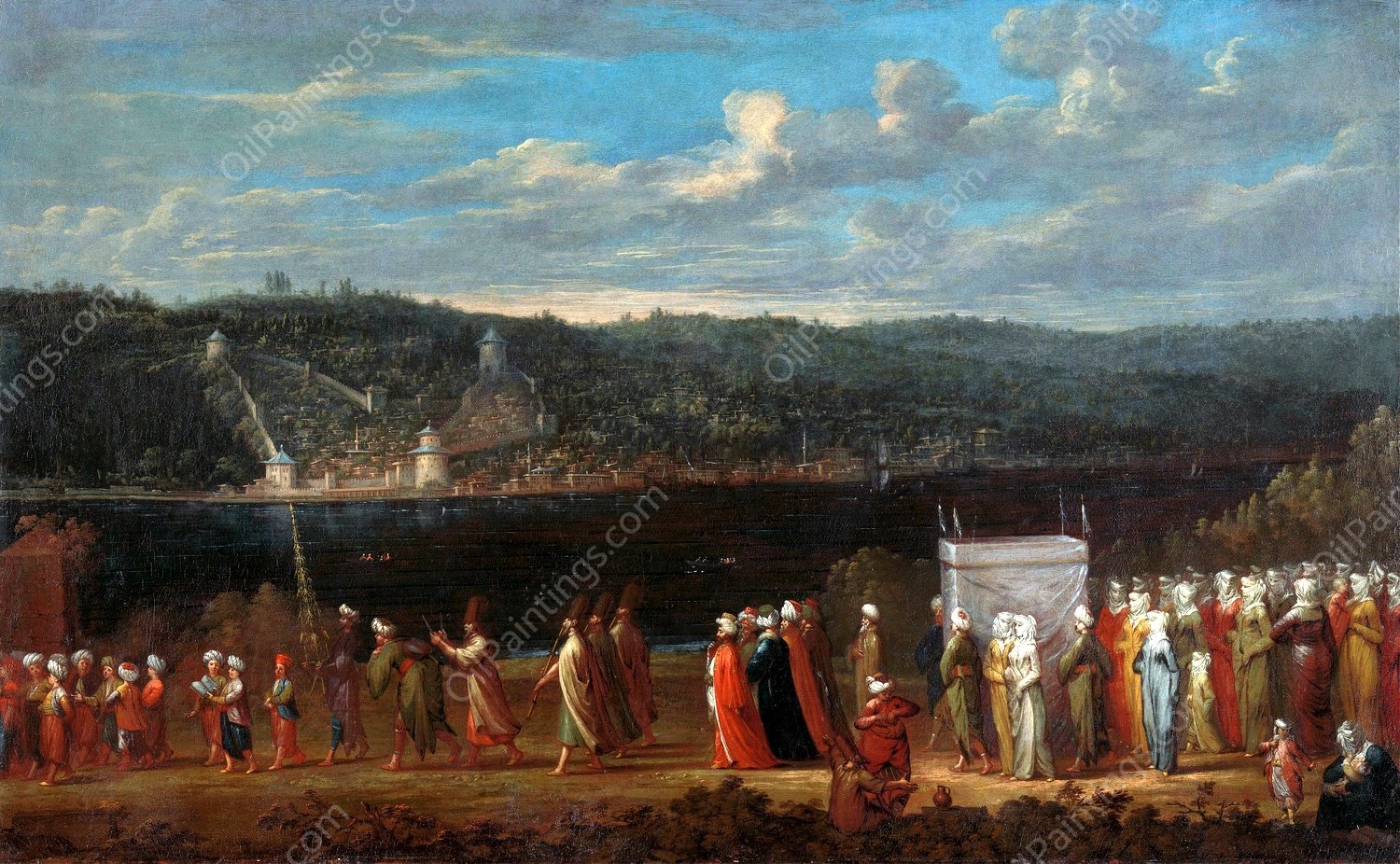 Wedding procession on the Bosphorus  by Jean Baptiste Vanmour - Hand-Painted Oil Painting Reproduction