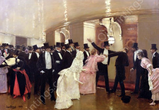 Argument in the Corridors of the Opera  by Jean Beraud - Hand-Painted Oil Painting Reproduction