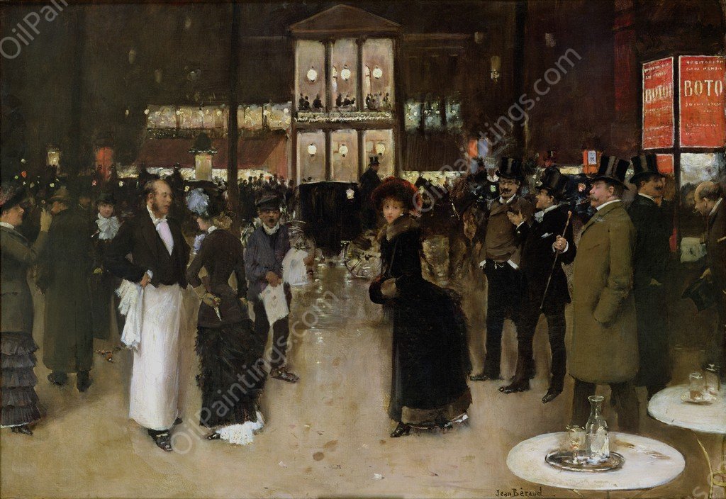 The Boulevard at Night, in front of the Theatre des Varietes by Jean Beraud - Hand-Painted Oil Painting Reproduction