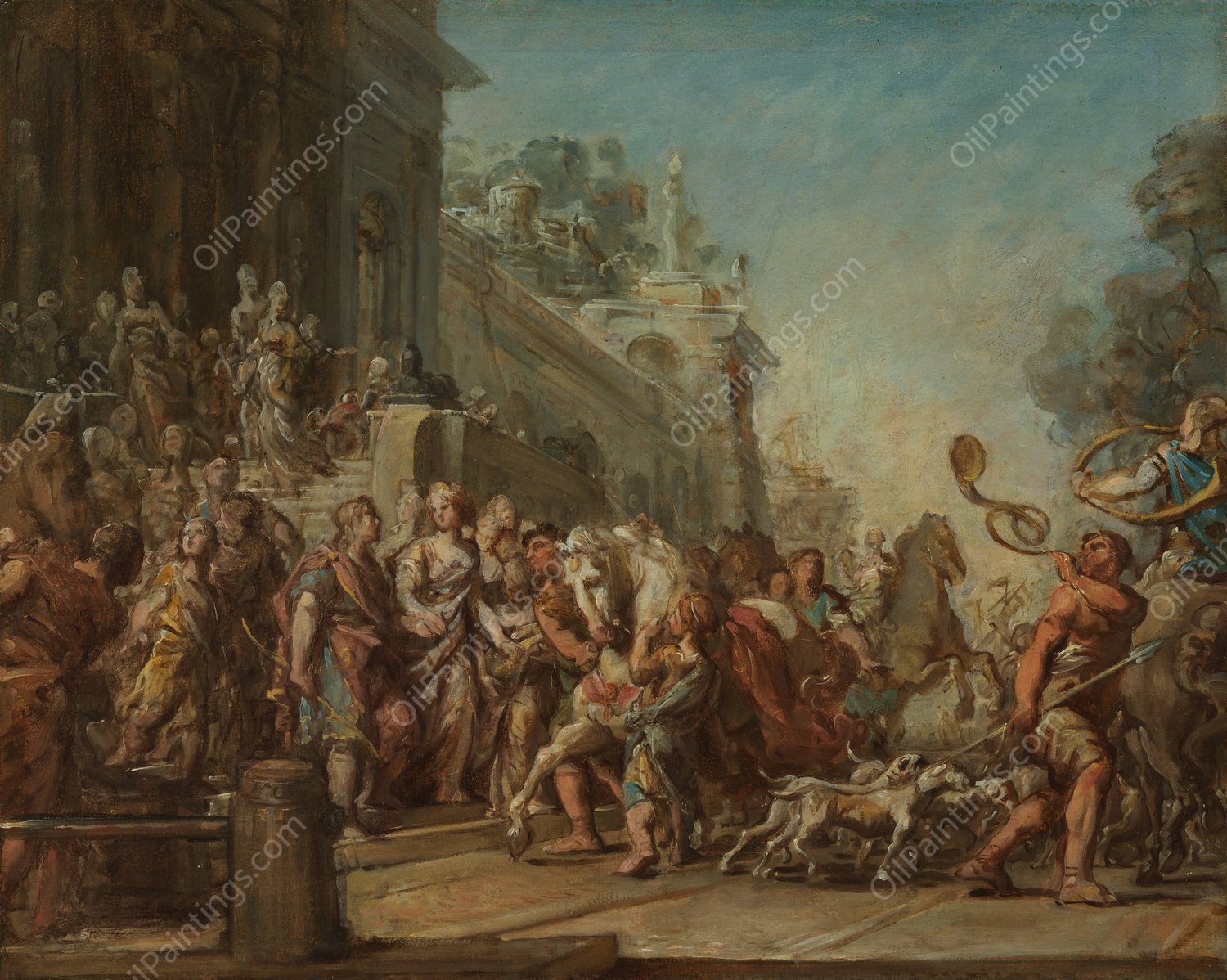 The Departure of Dido and Aeneas for the Hunt  by Jean Bernard Restout - Hand-Painted Oil Painting Reproduction