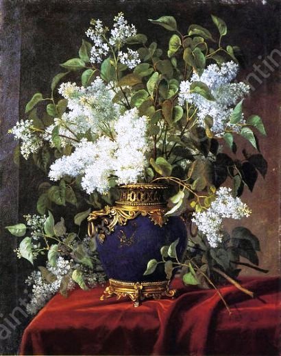 White Lilacs by Jean Capeinick - Hand-Painted Oil Painting Reproduction