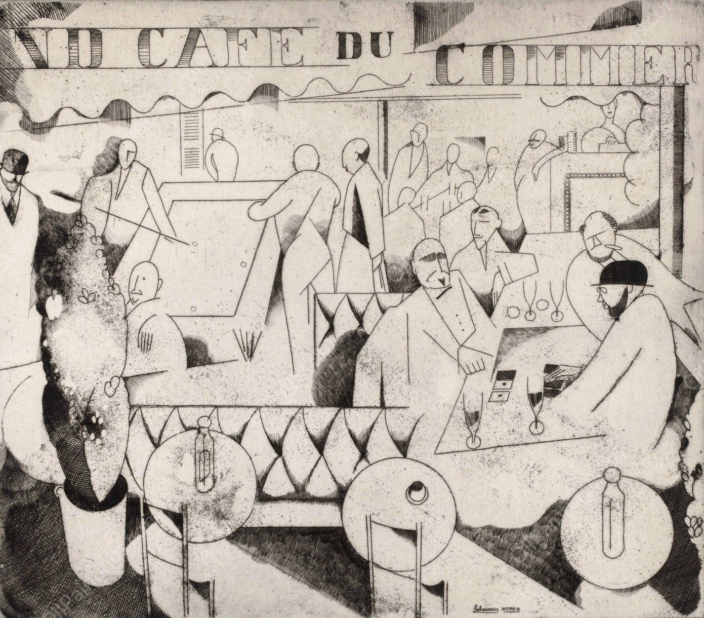 Cafeinterieur met drinkende en biljartspelende mannen  by Jean Emile Laboureur - Hand-Painted Oil Painting Reproduction