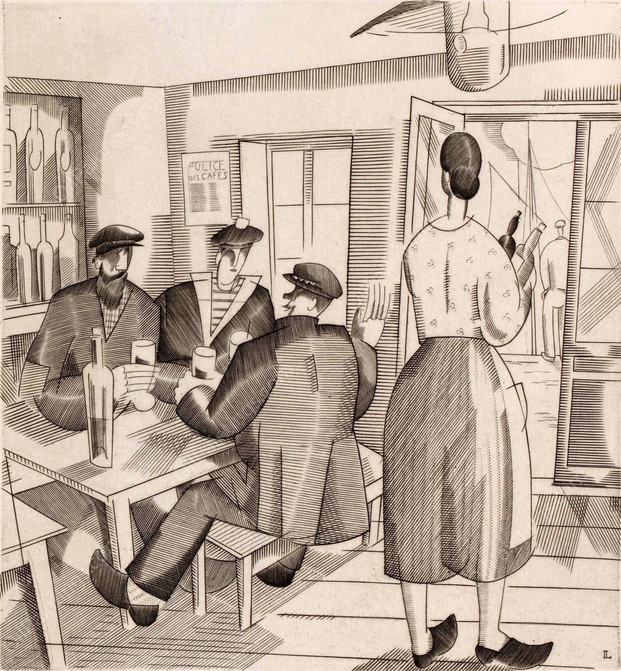 Cafeinterieur met klanten en serveerster  by Jean Emile Laboureur - Hand-Painted Oil Painting Reproduction