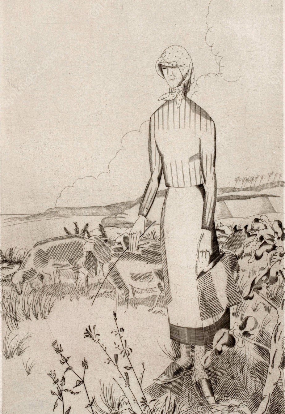 Herderin met schapen  by Jean Emile Laboureur - Hand-Painted Oil Painting Reproduction