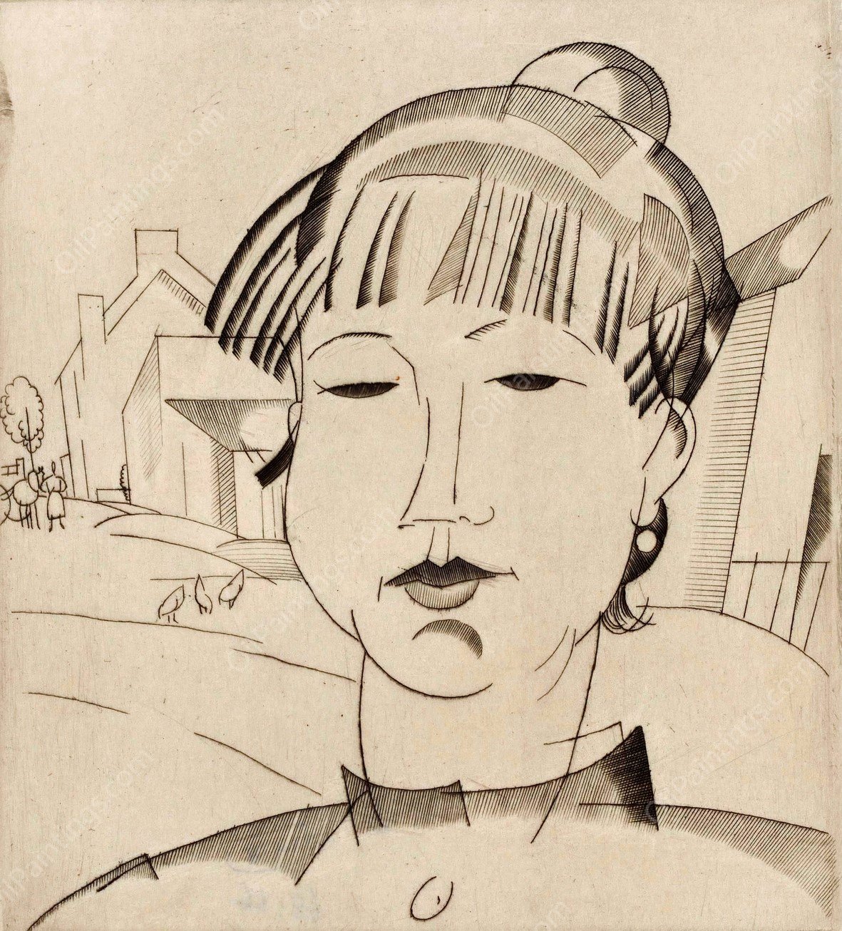 Hoofd van een vrouw  by Jean Emile Laboureur - Hand-Painted Oil Painting Reproduction