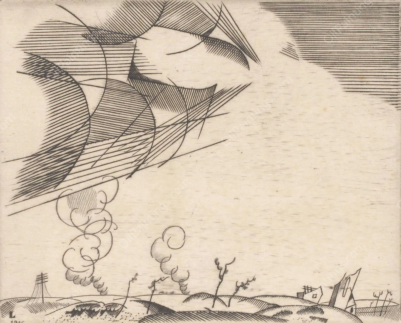 Landschap met rookpluimen  by Jean Emile Laboureur - Hand-Painted Oil Painting Reproduction