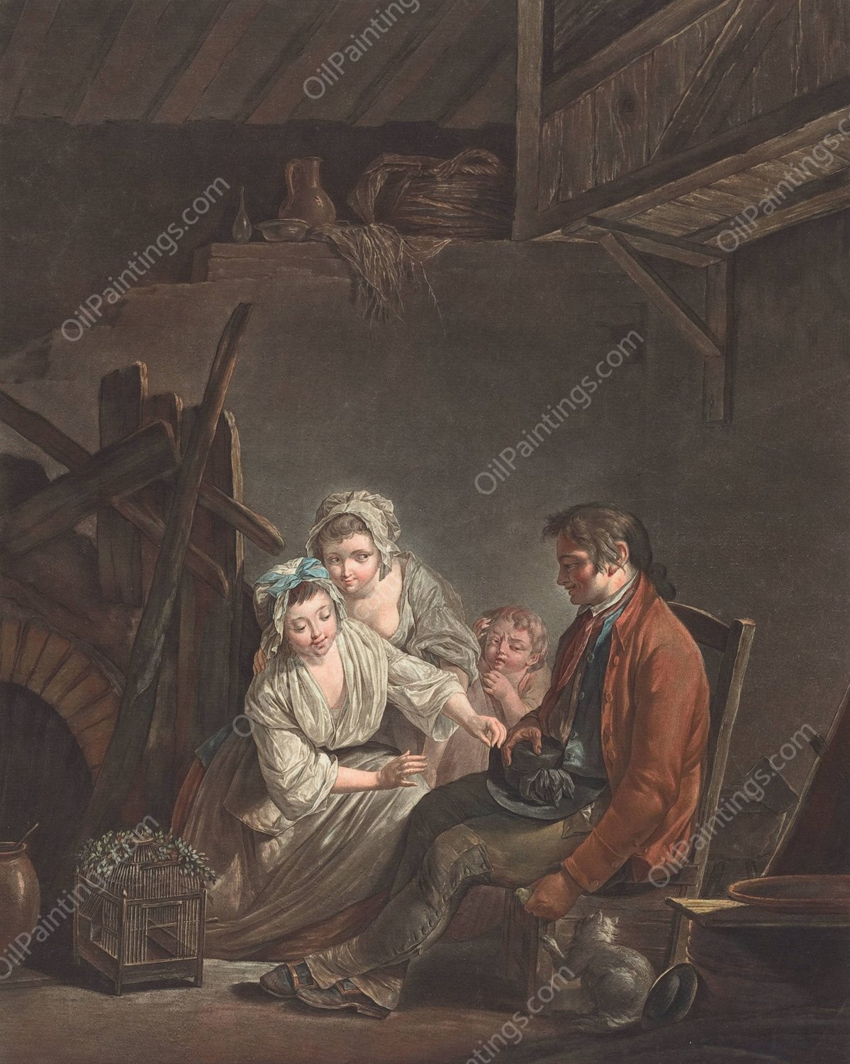 L'oisseau Prive by Jean Francois Janinet - Hand-Painted Oil Painting Reproduction