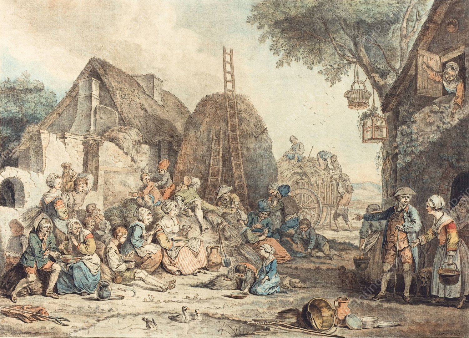 The Harvesters' Lunch  by Jean Francois Janinet - Hand-Painted Oil Painting Reproduction