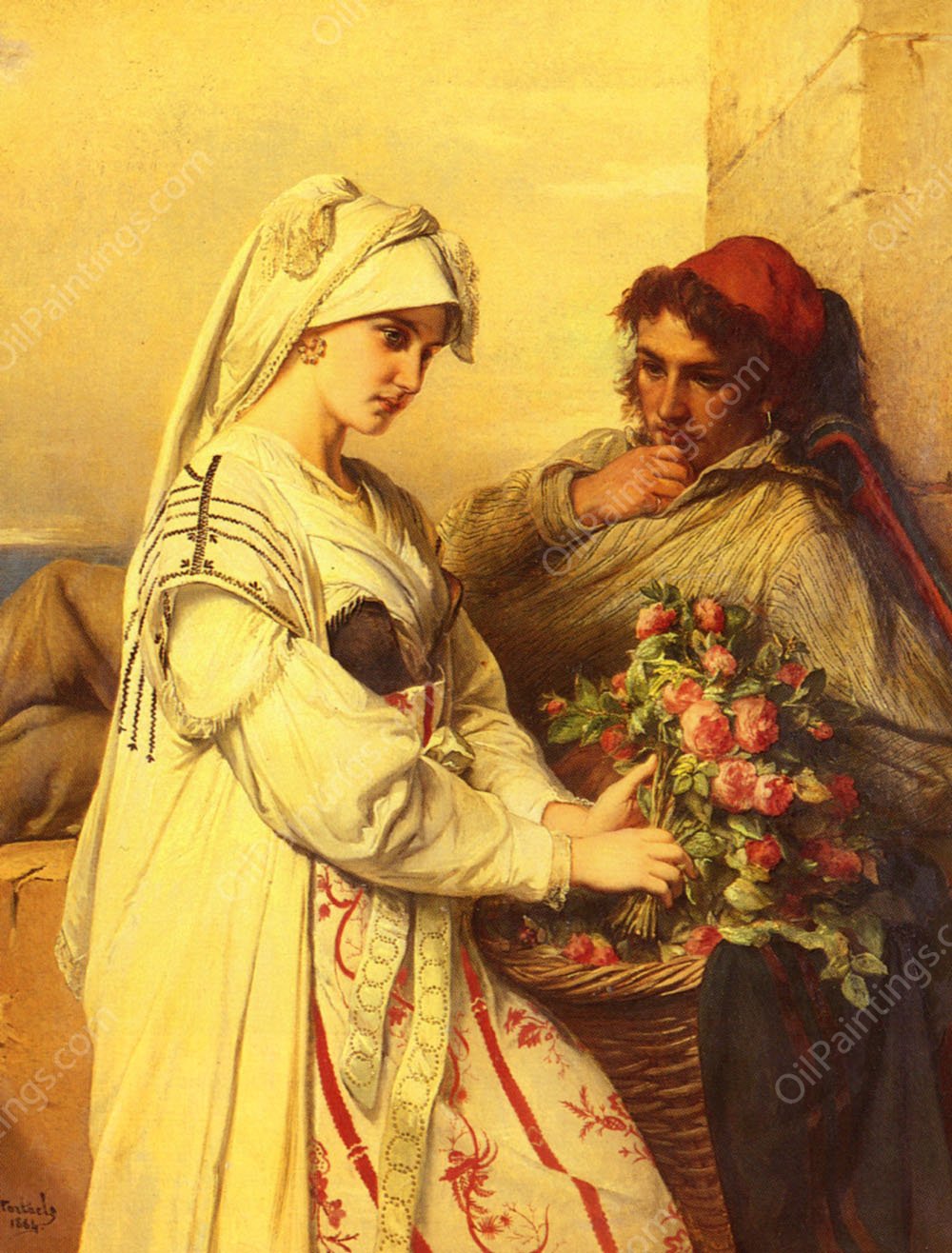 The Rose Vendor by Jean-Francois Portaels - Hand-Painted Oil Painting Reproduction