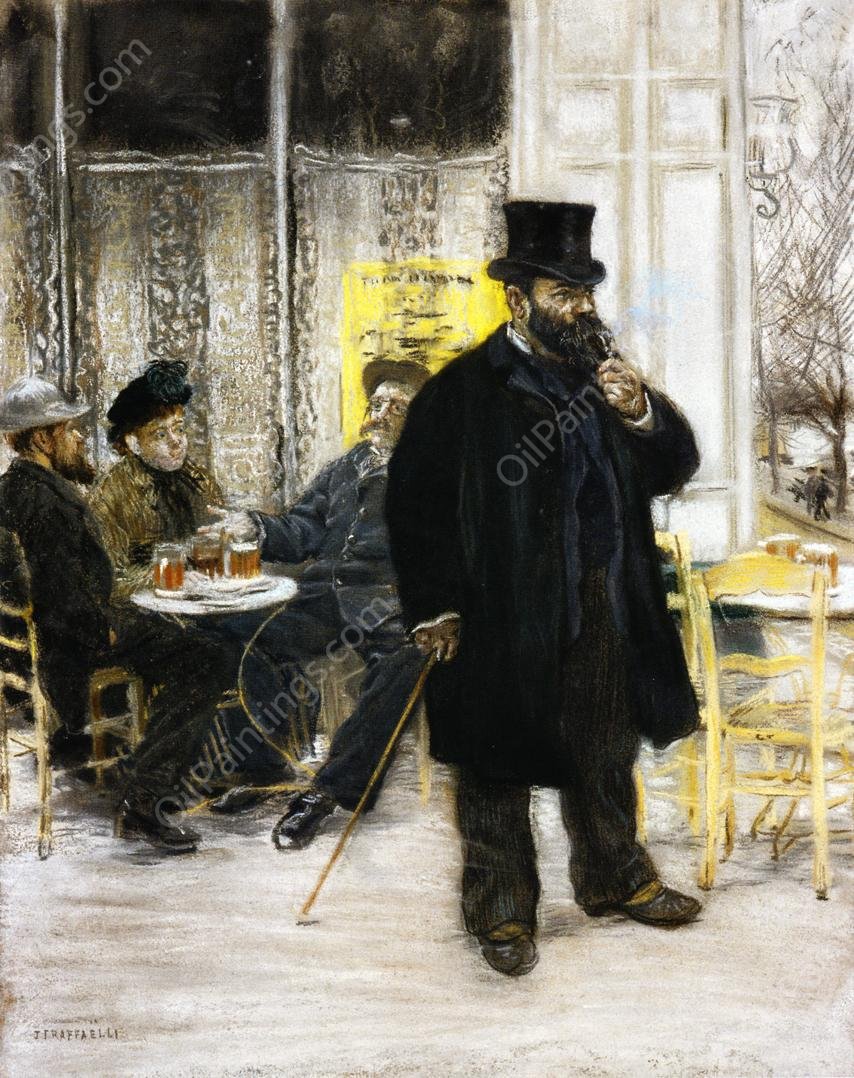 Bohemians at the Cafe by Jean-Francois Raffaelli - Hand-Painted Oil Painting Reproduction